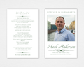 Quiet Classic funeral program template — front cover with portrait photo, name, dates, and winged heart ornament