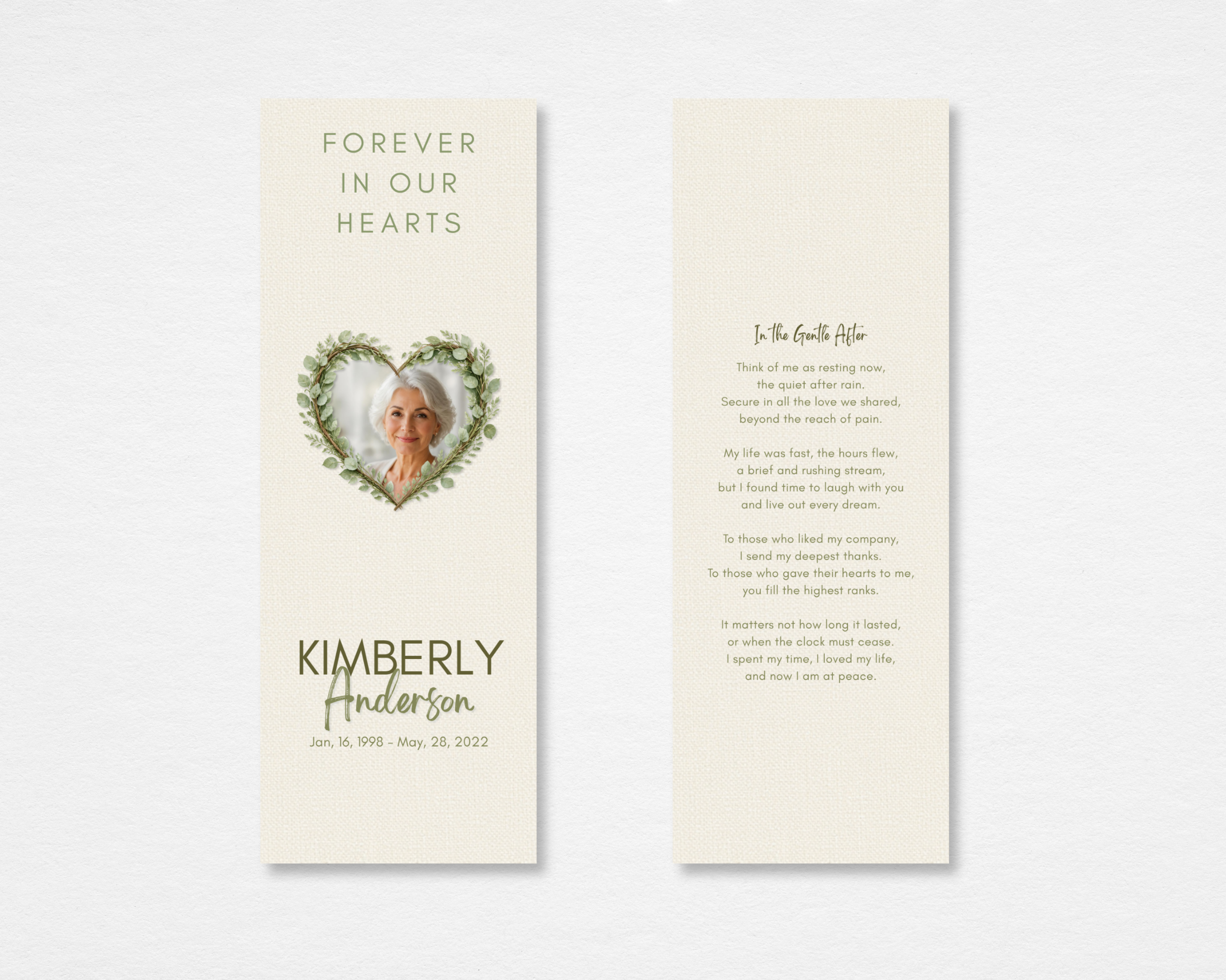 Botanical Heart Memorial Bookmark