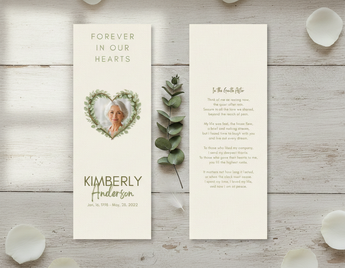 Botanical Heart Memorial Bookmark
