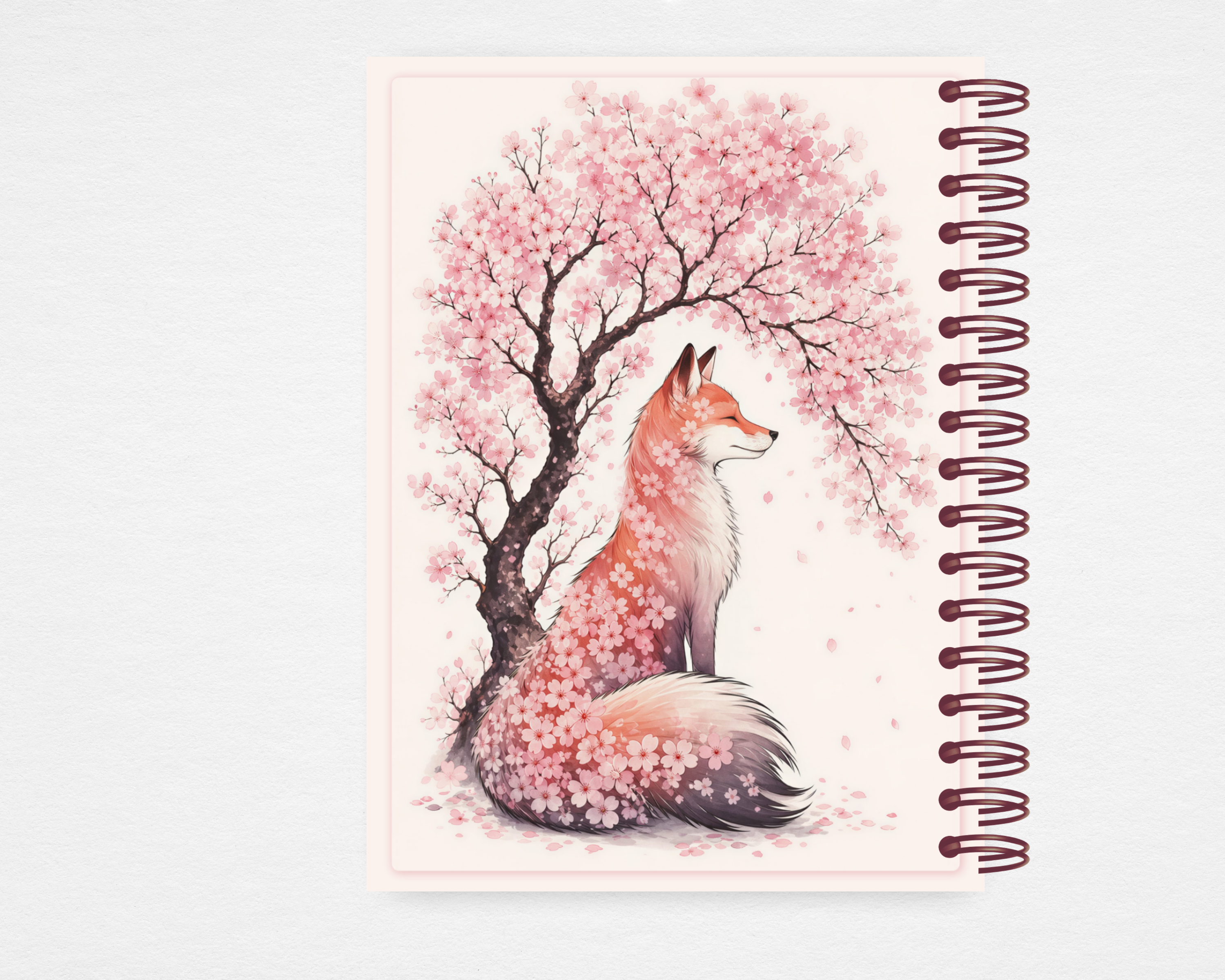 Cherry Blossom Fox memorial guest book back cover — Canva editable template