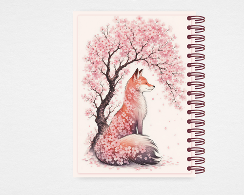 Cherry Blossom Fox memorial guest book back cover — Canva editable template
