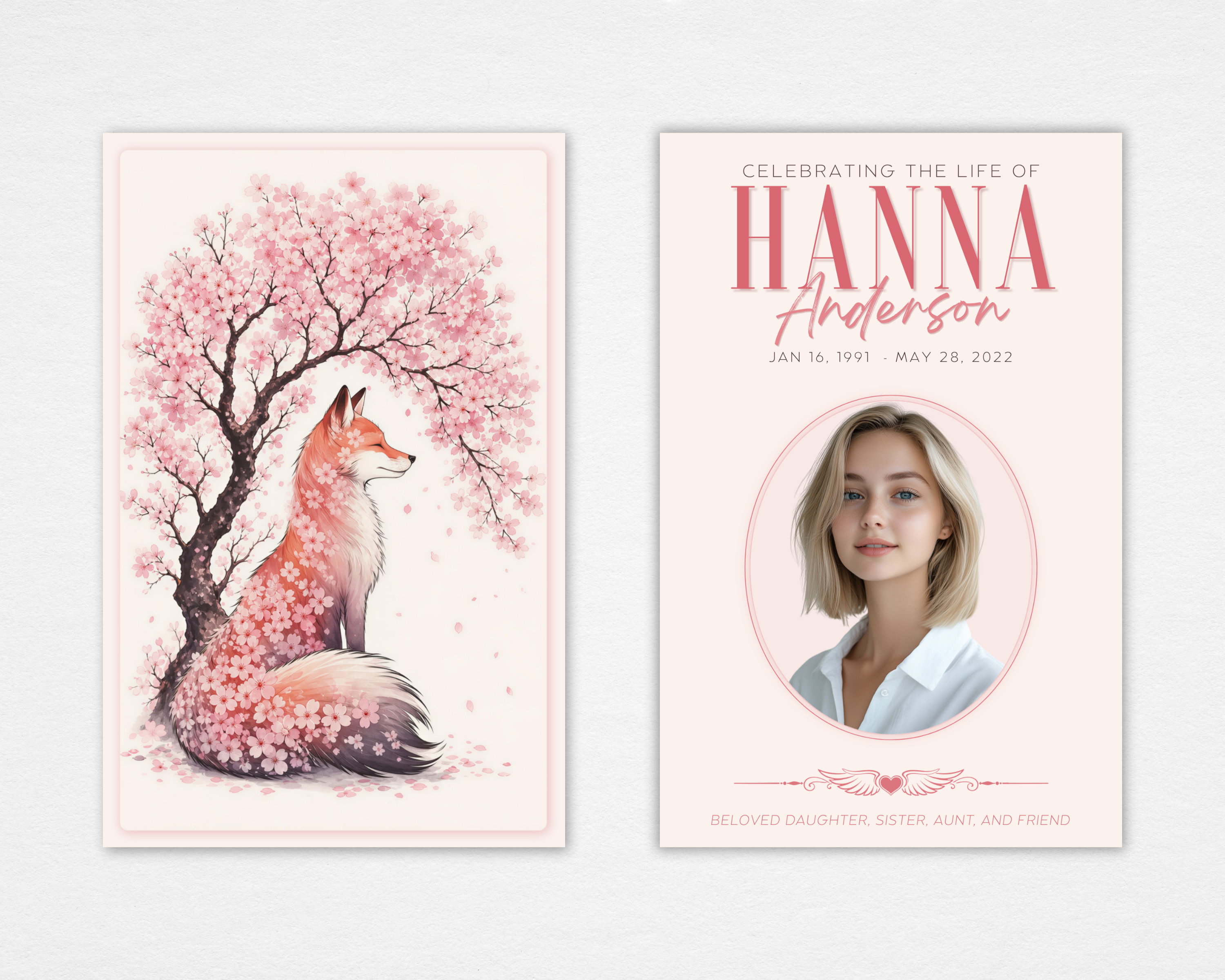Cherry Blossom Fox Funeral Program