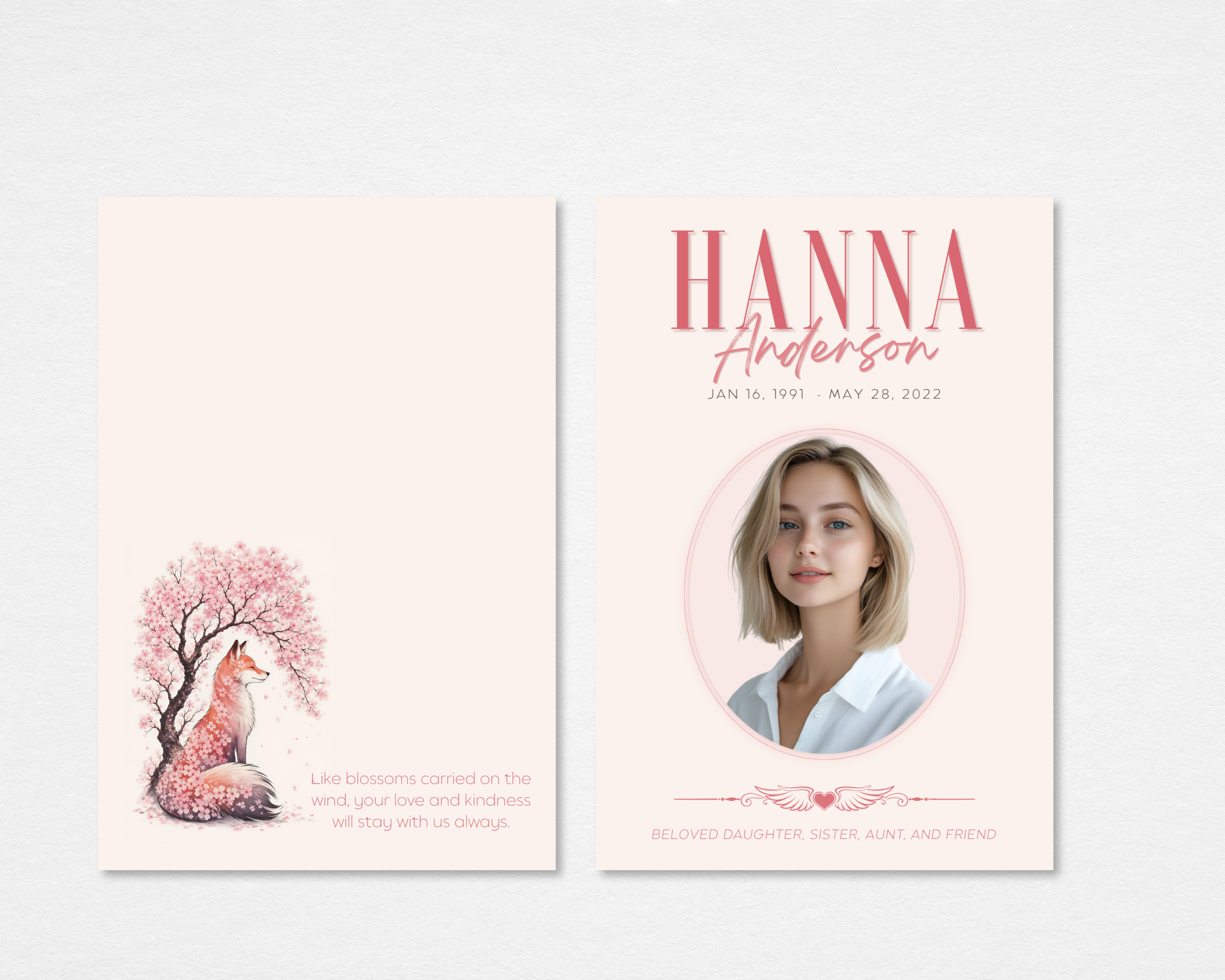 Cherry Blossom Fox Memorial Thank You Card