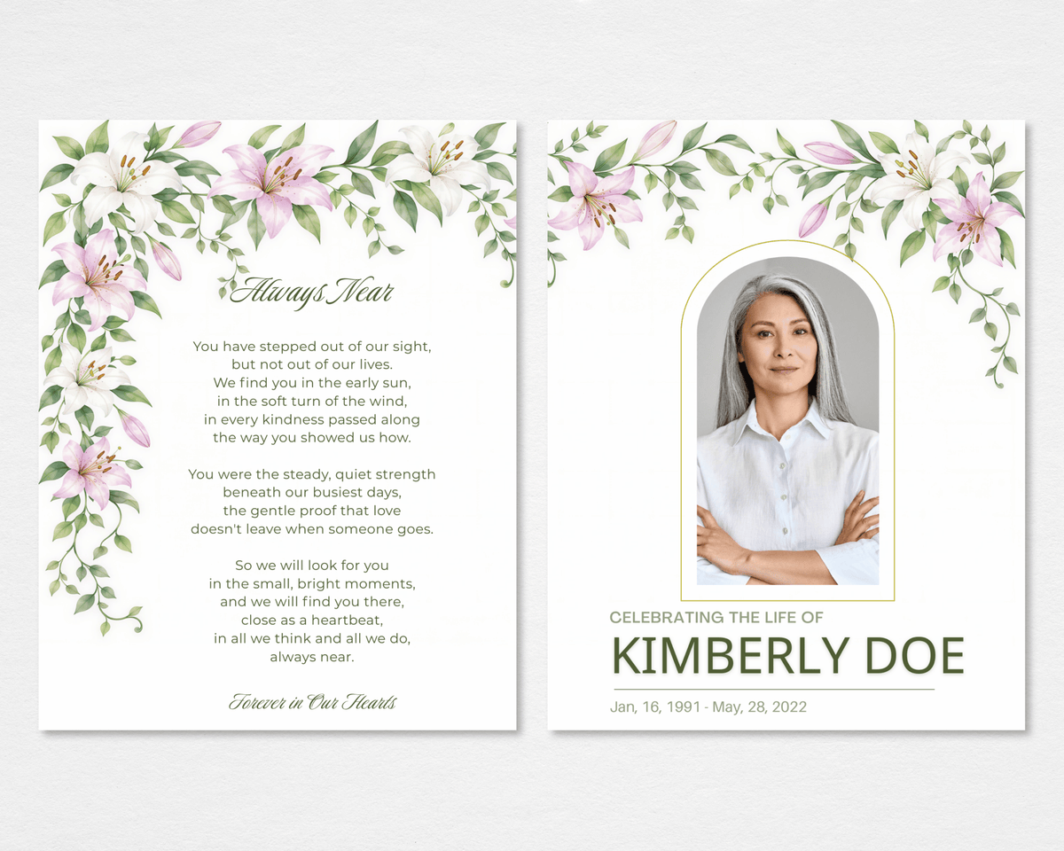Pink and White Lily Funeral Program