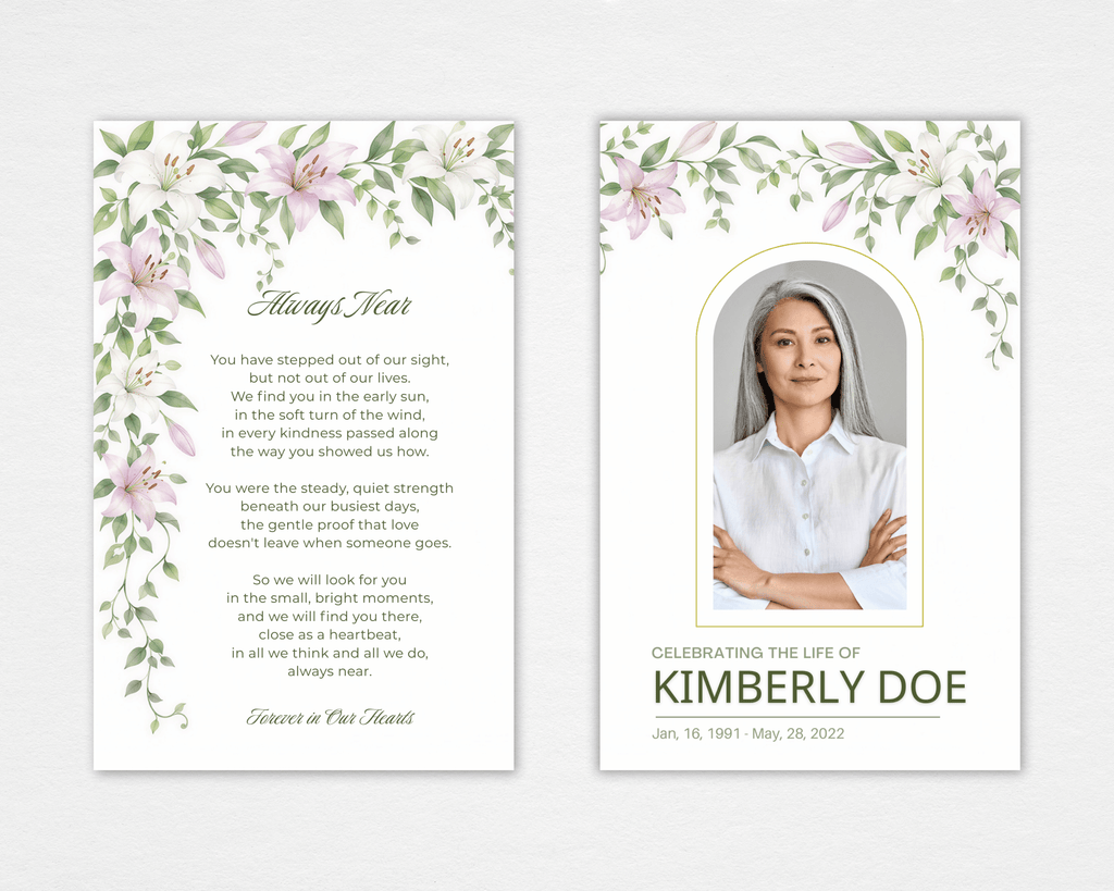 Pink and White Lily Funeral Program