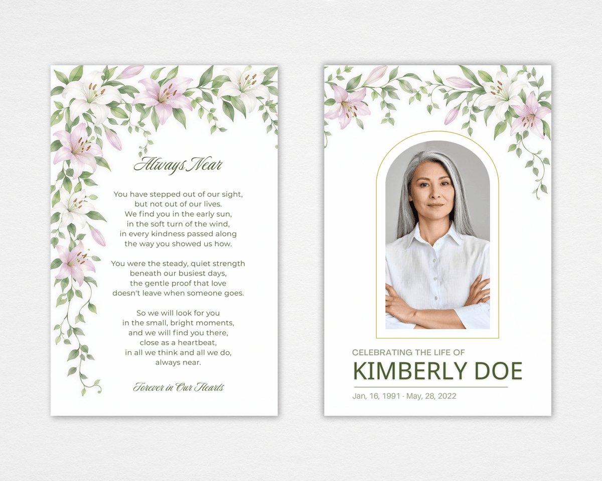 Pink and White Lily Funeral Program
