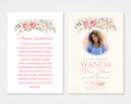 Gentle Hands Memorial Thank You Card — Canva editable 4x6 flat card with soft blush roses, eucalyptus, and stethoscope heart motif for nurse or caregiver memorial