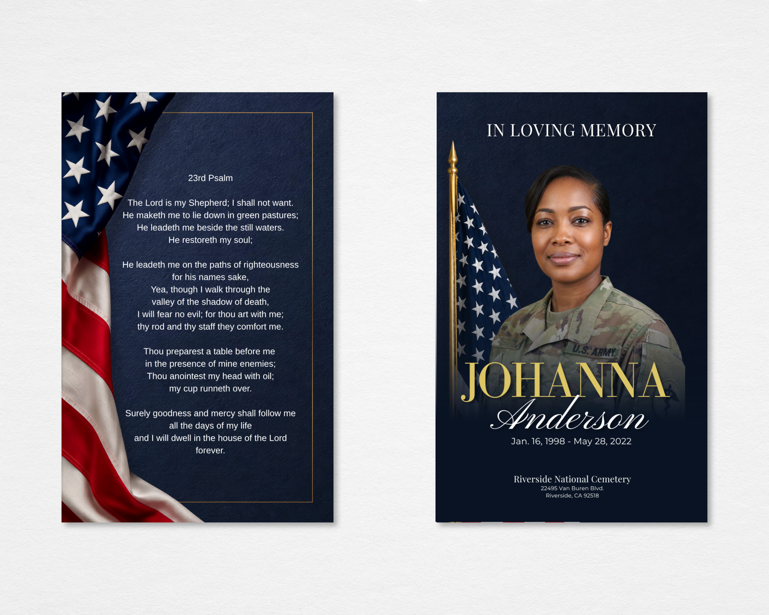 Home of the Brave patriotic military memorial prayer card template — Canva editable template