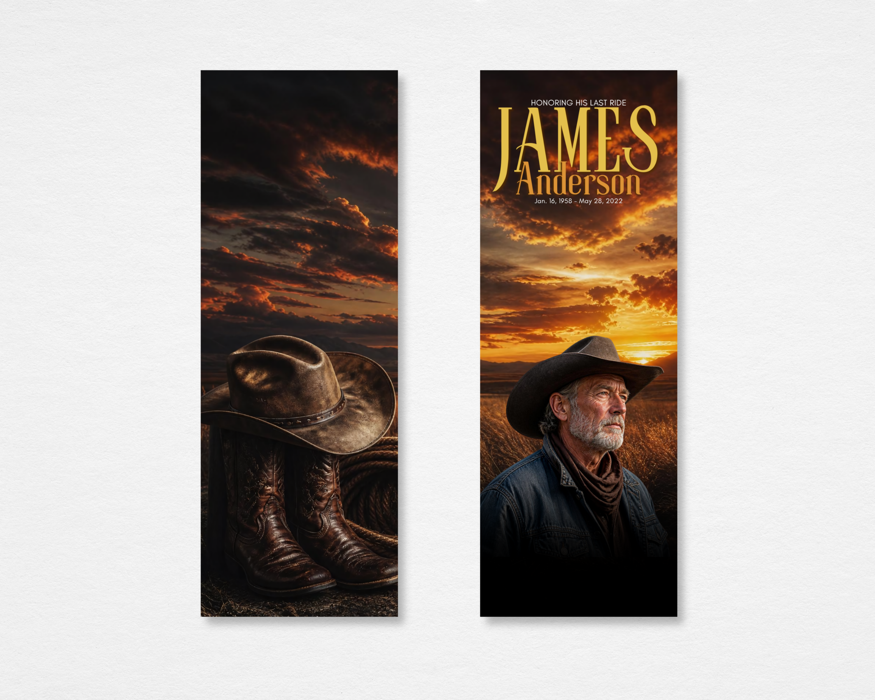 Open Range western cowboy memorial bookmark template — Canva editable instant download