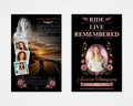 Feminine motorcycle funeral program template front cover editable Canva design instant download
