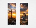 Golden Sunset Cross Memorial Bookmark Template — cross and dove at sunset, editable in Canva, instant download
