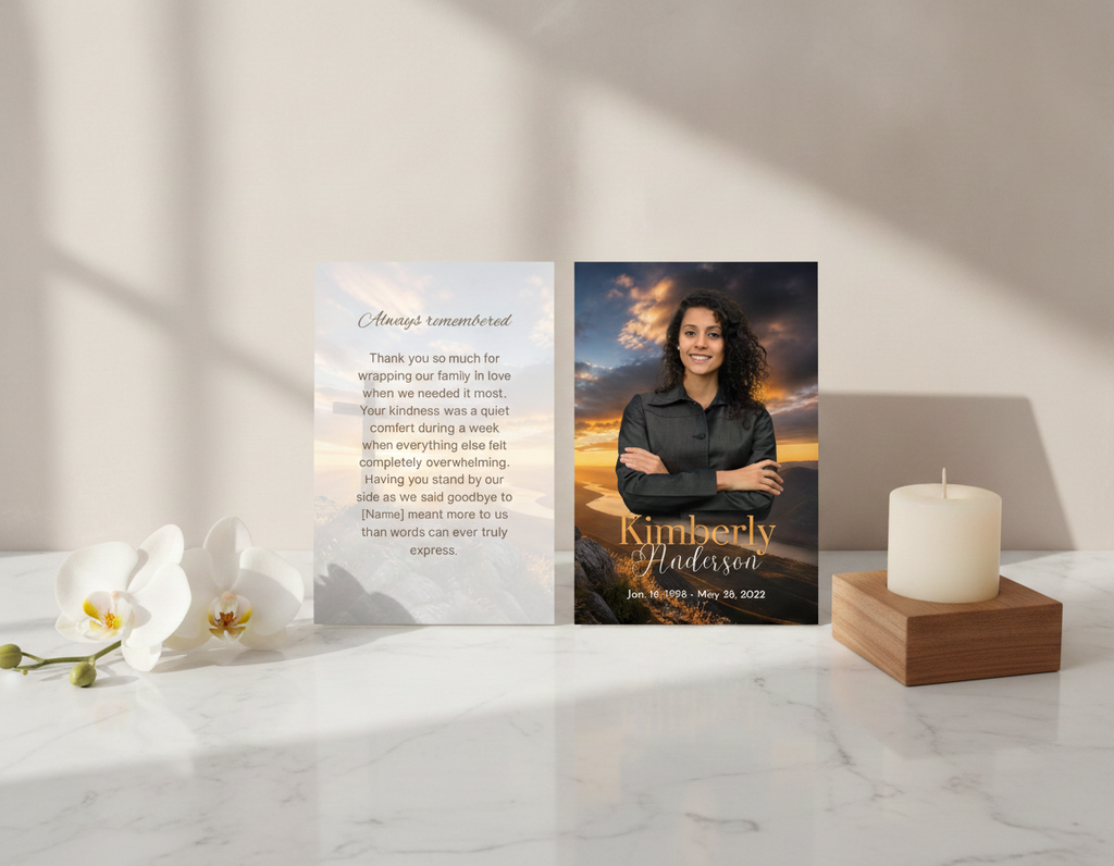 Golden Sunset Cross Memorial Thank You Card