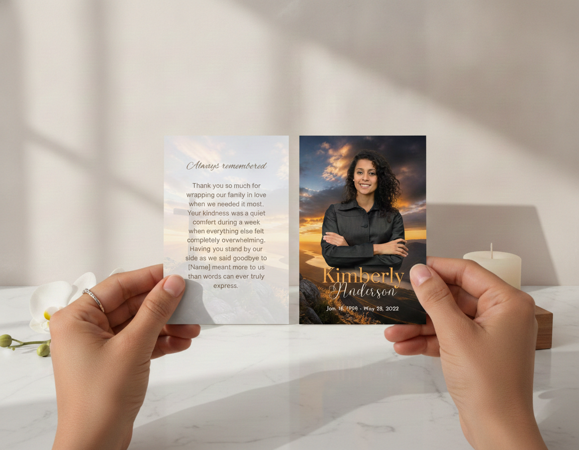 Golden Sunset Cross Memorial Thank You Card