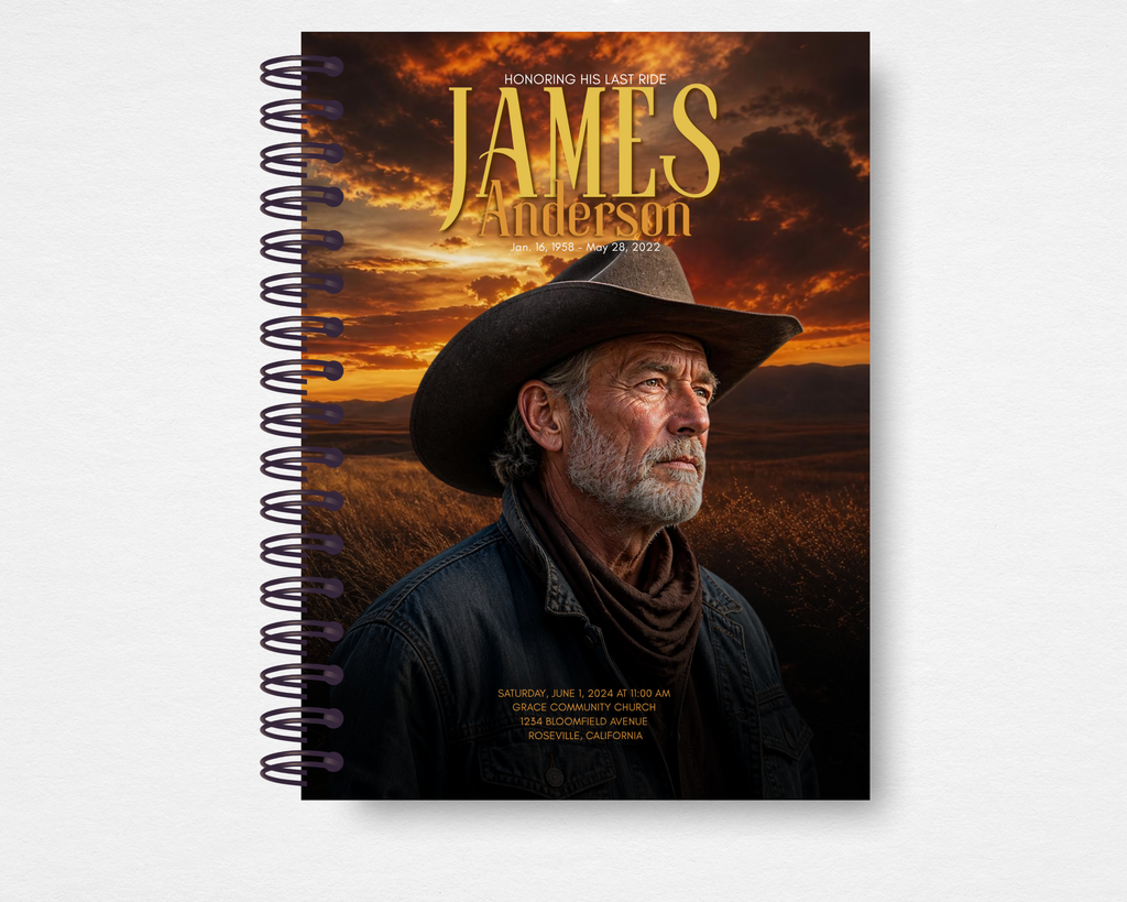 Open Range western cowboy memorial guest book — Canva editable template