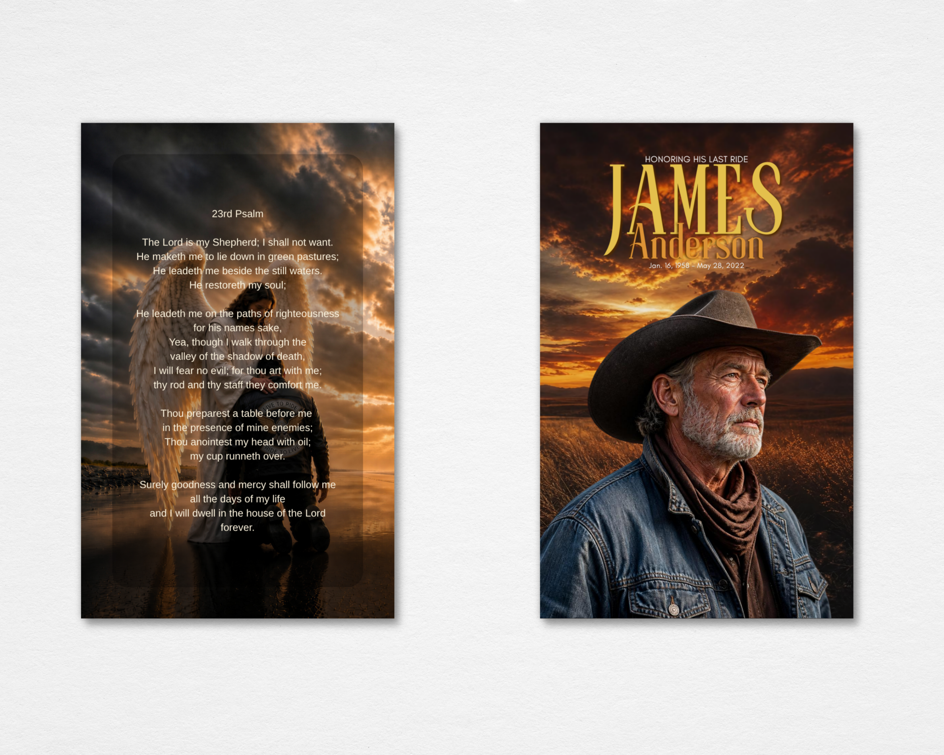 Open Range western cowboy memorial prayer card template — Canva editable template