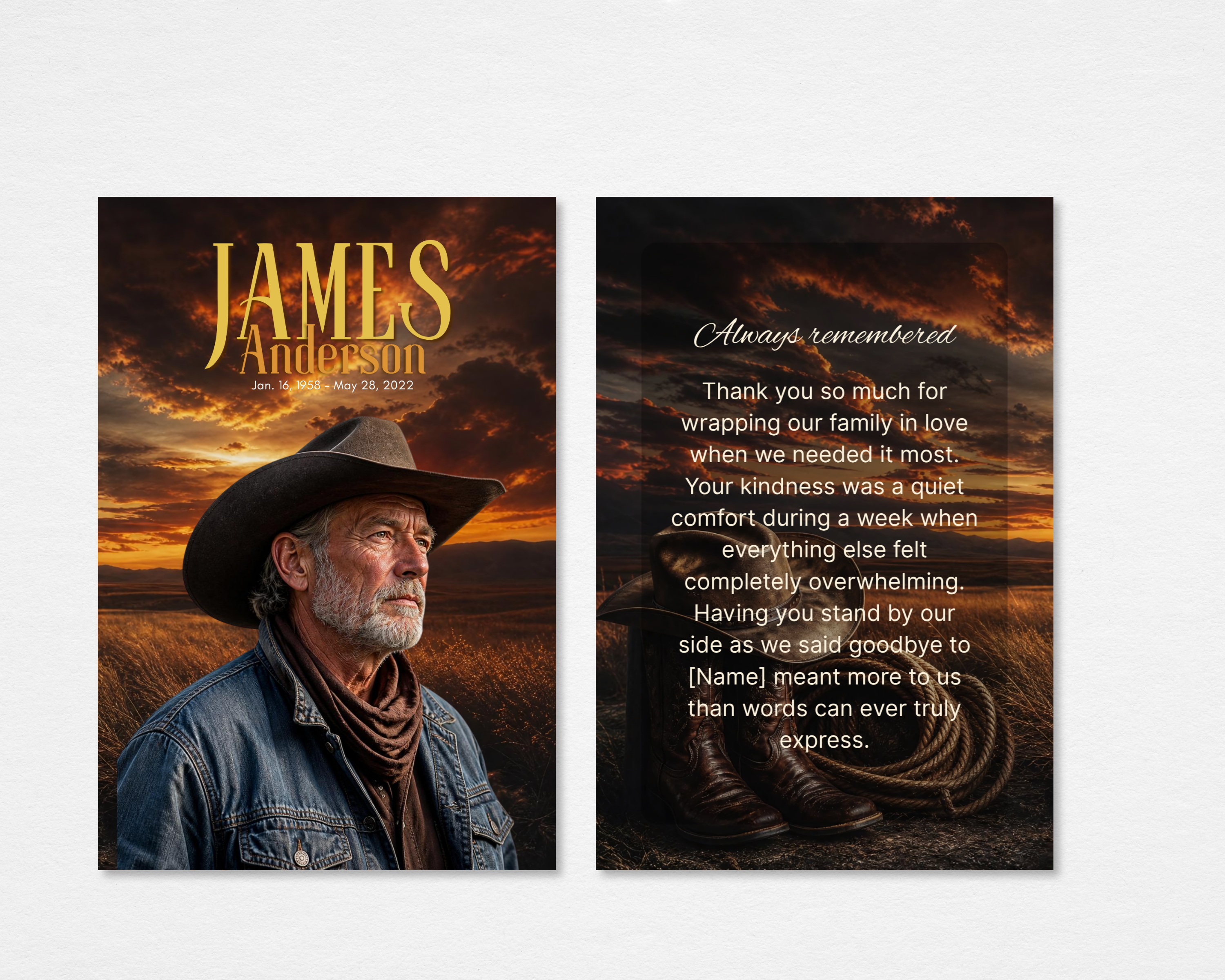 Open Range Memorial Thank You Card