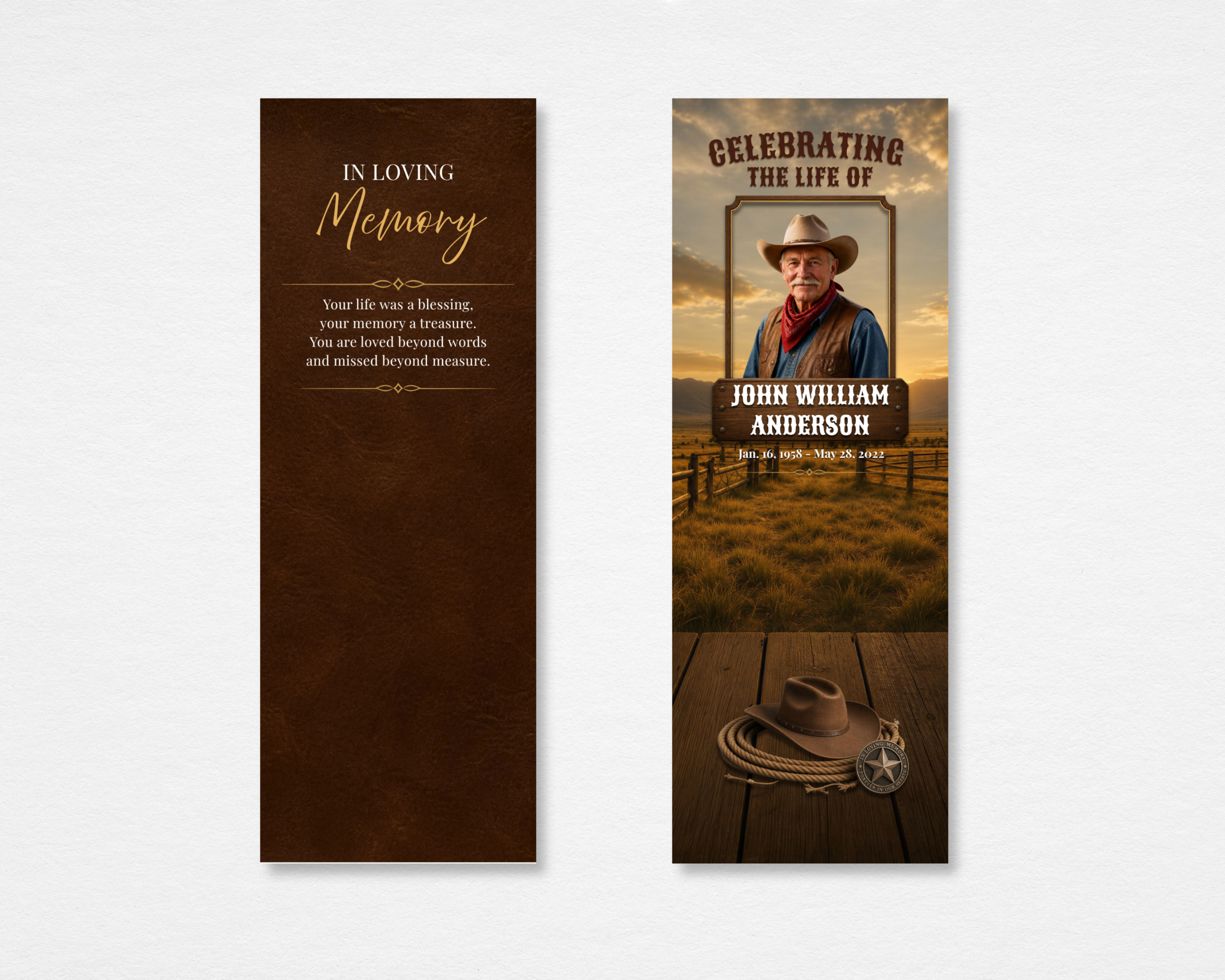 Cowboy Rides Away western cowboy memorial bookmark — Canva editable template