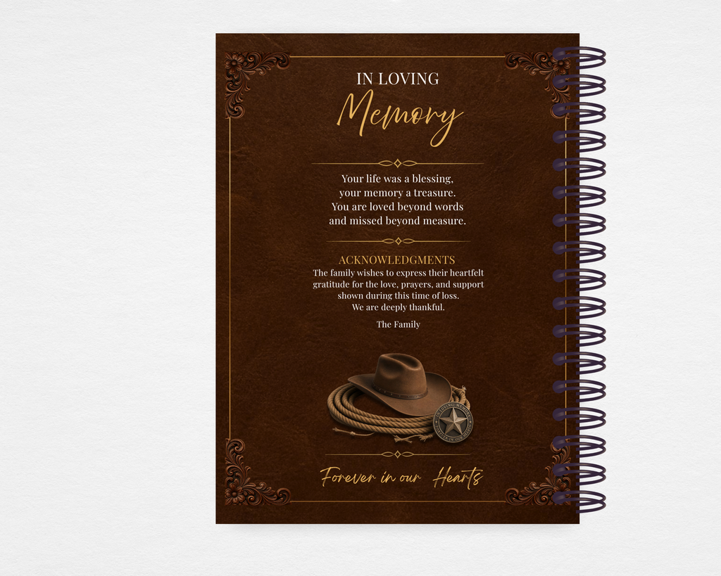 Cowboy Rides Away western cowboy memorial guest book — Canva editable template