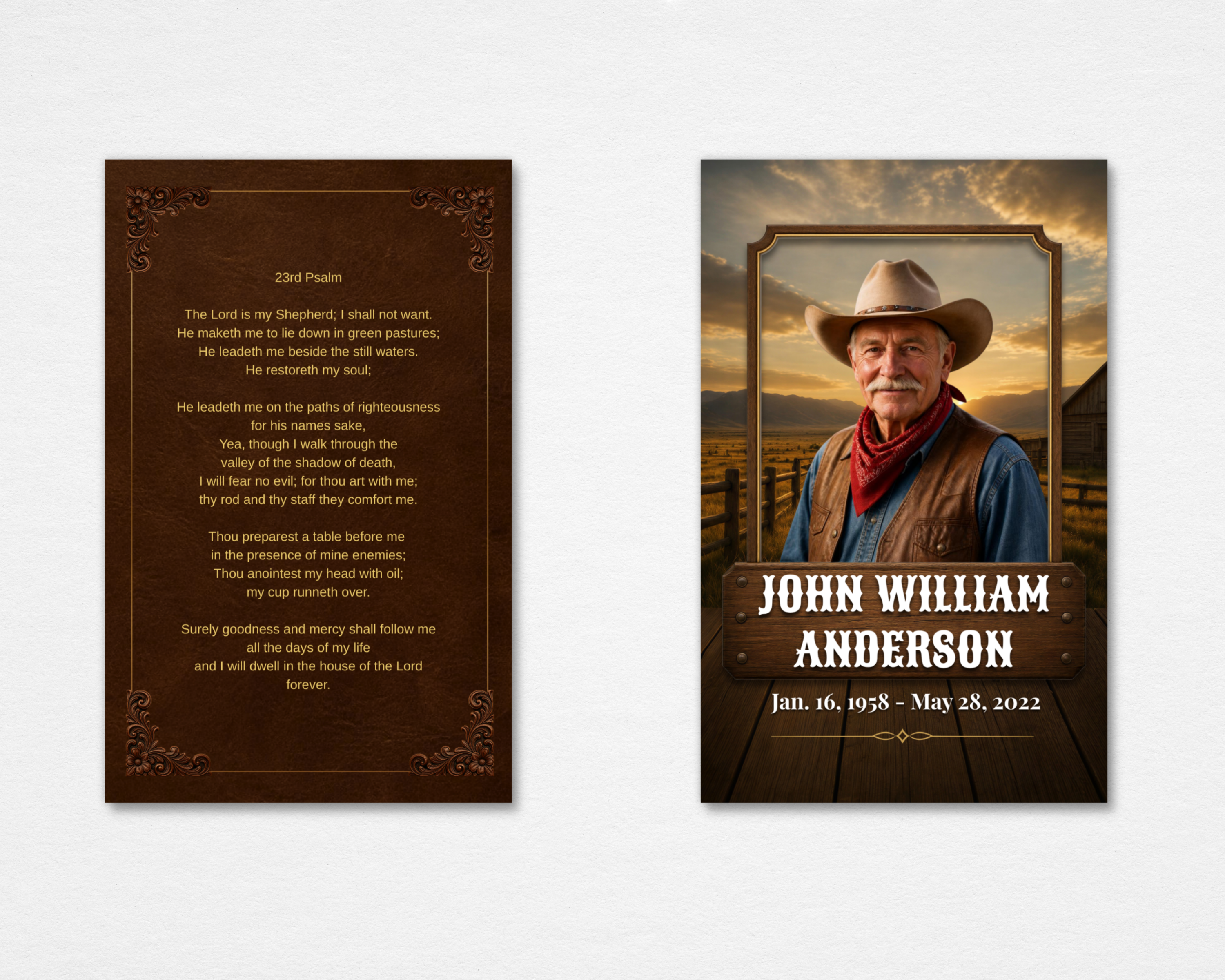 Cowboy Rides Away western cowboy memorial prayer card template — Canva editable template