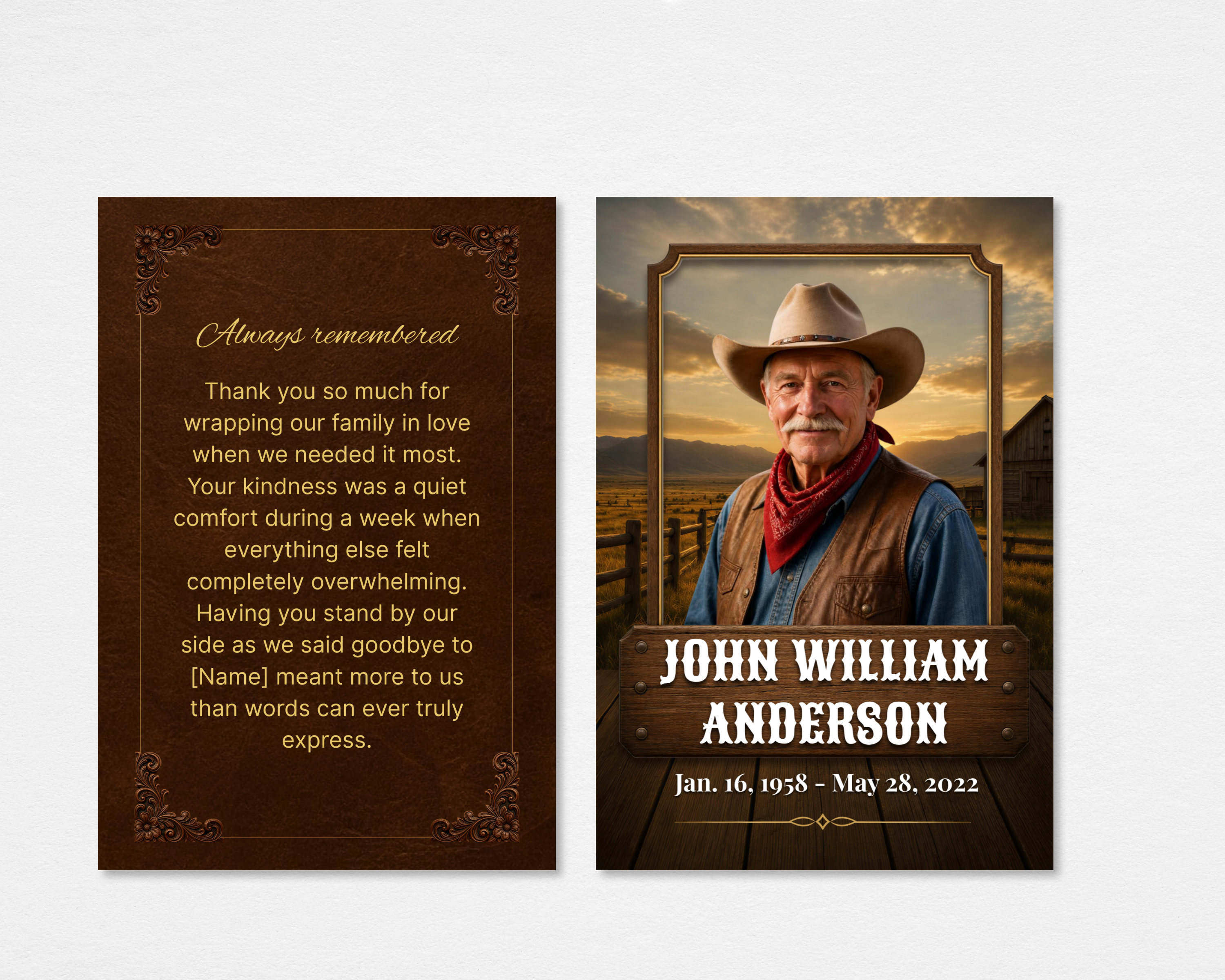 Cowboy Rides Away western cowboy memorial thank you card — Canva editable template
