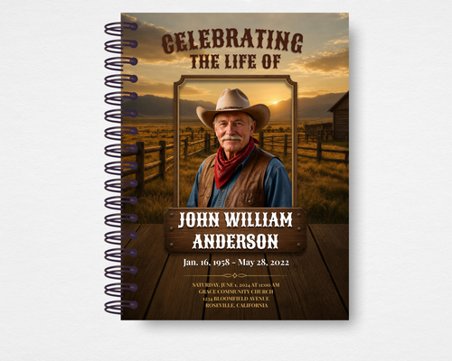 Cowboy Rides Away western cowboy memorial guest book — Canva editable template