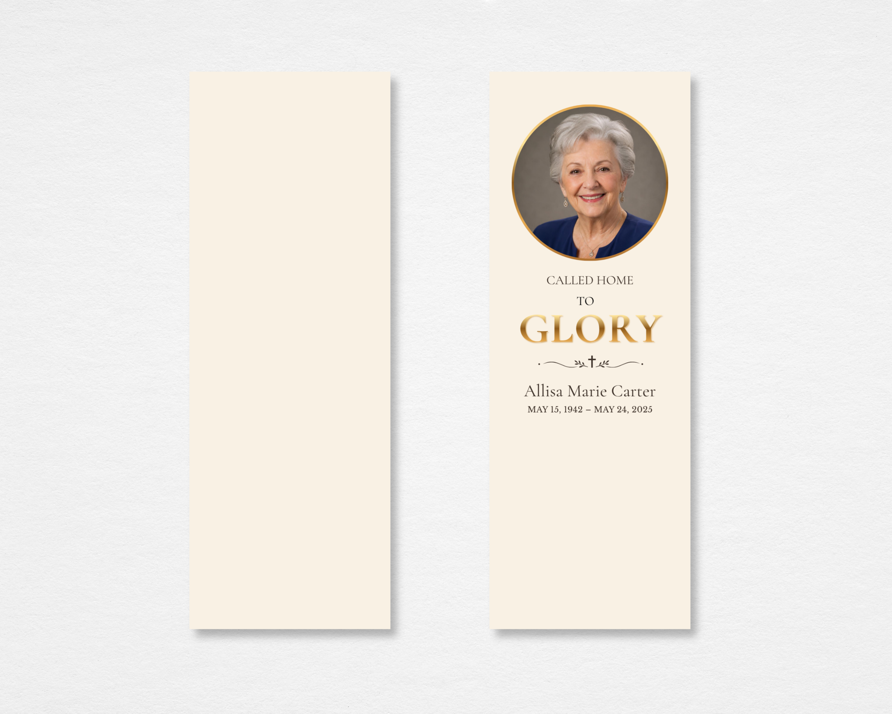 Called Home to Glory Christian gold memorial bookmark template — Canva editable