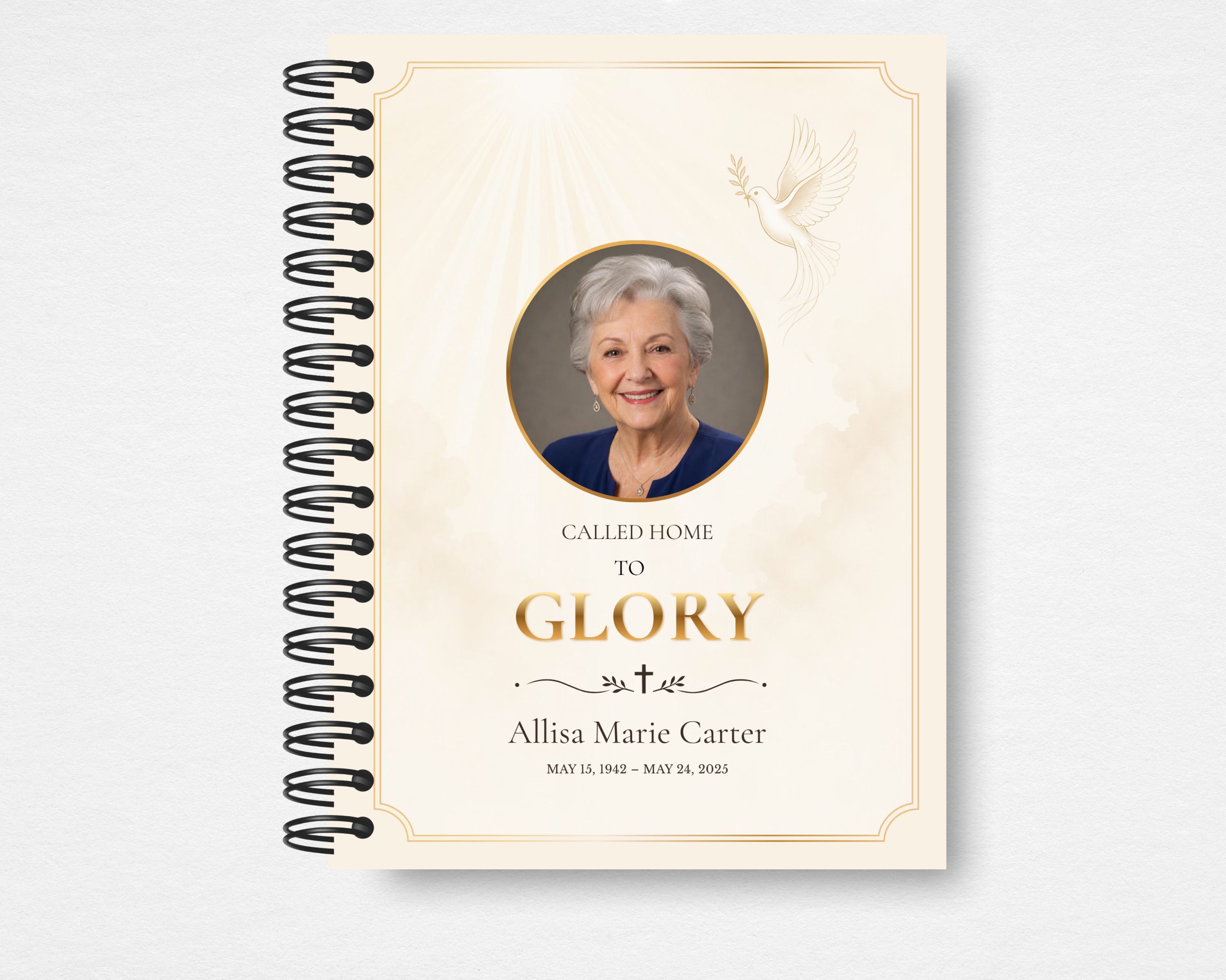 Called Home to Glory Christian dove memorial guest book Canva template — editable instant download