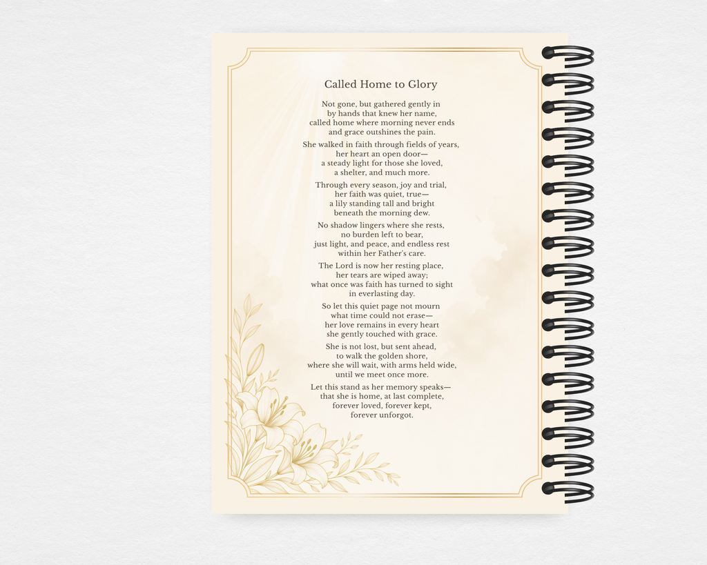 Called Home to Glory memorial guest book back cover — Canva editable download