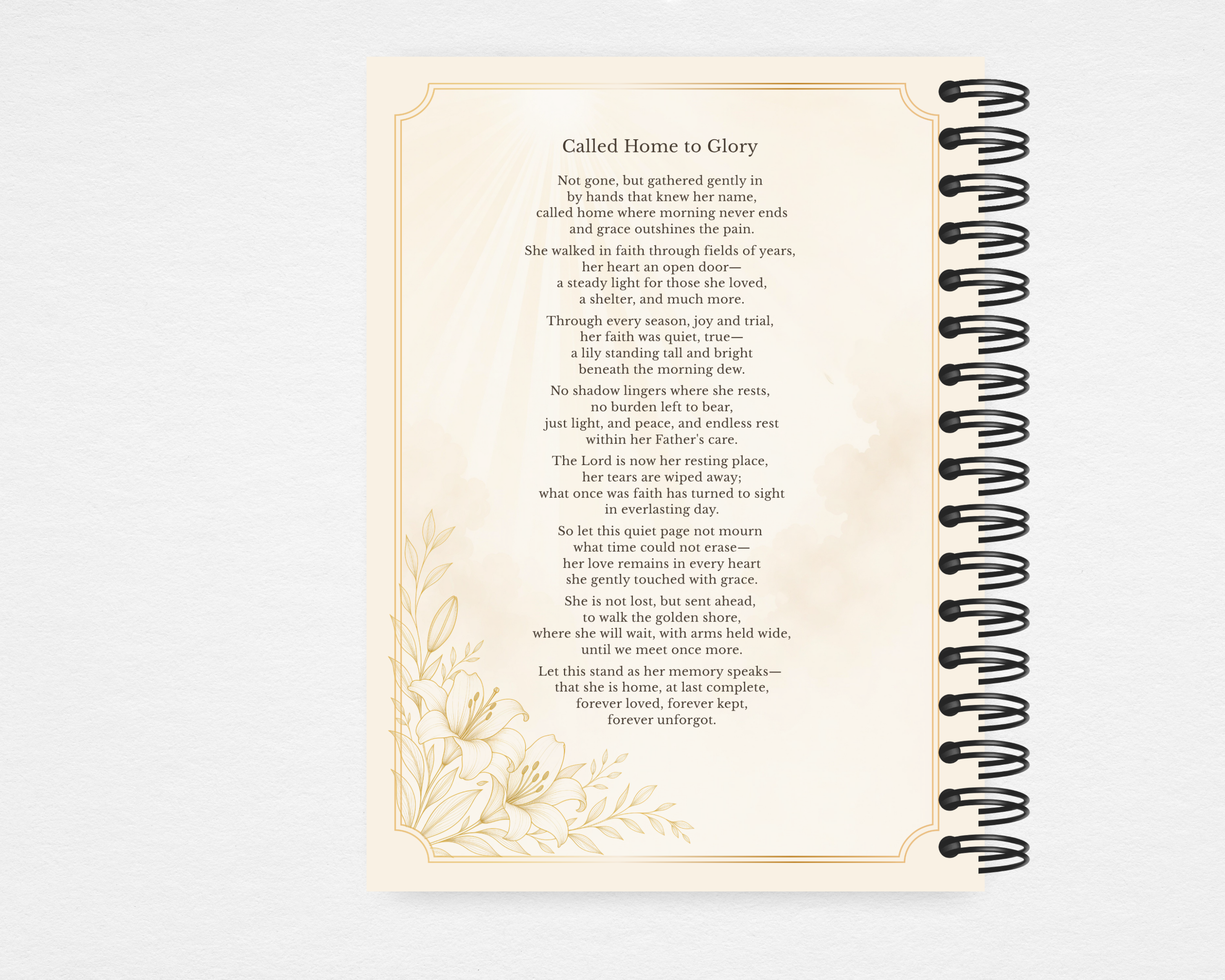 Called Home to Glory memorial guest book back cover — Canva editable download