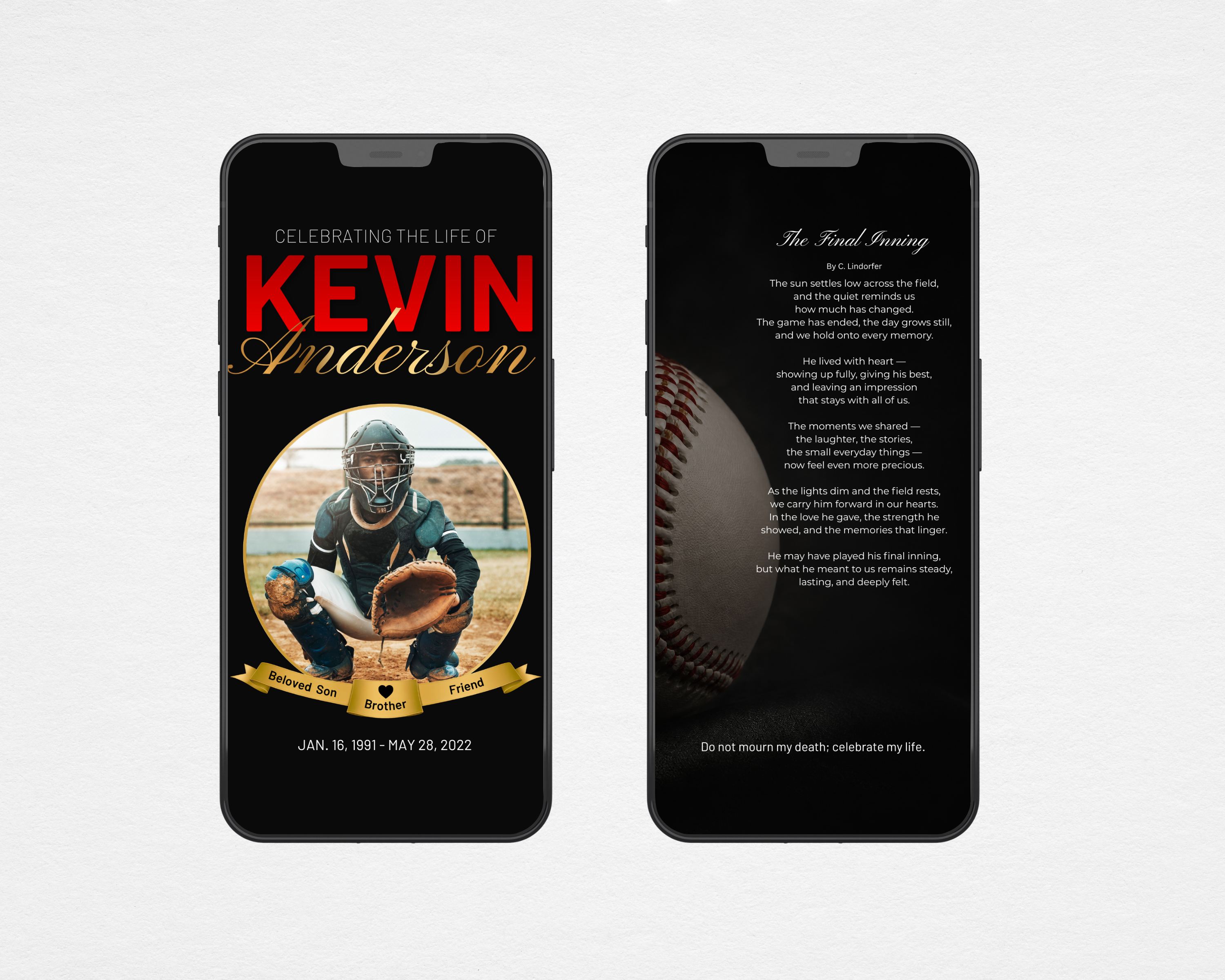 Final Inning baseball digital memorial program template — Canva editable instant download
