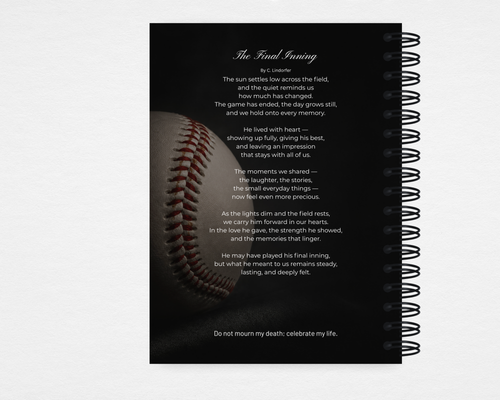 Final Inning baseball memorial guest book back cover with The Final Inning poem — Canva editable template