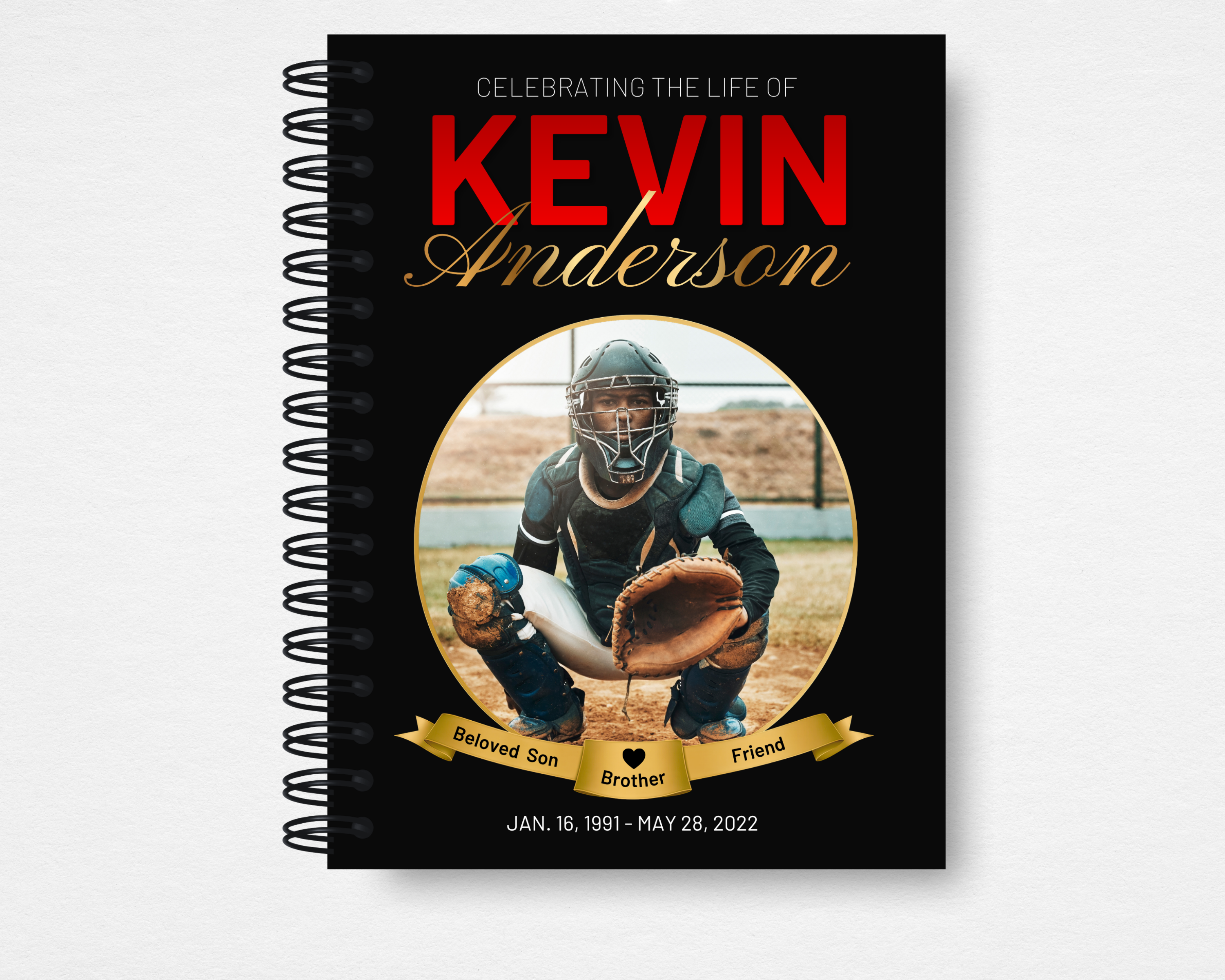 Final Inning baseball memorial guest book — Canva editable template