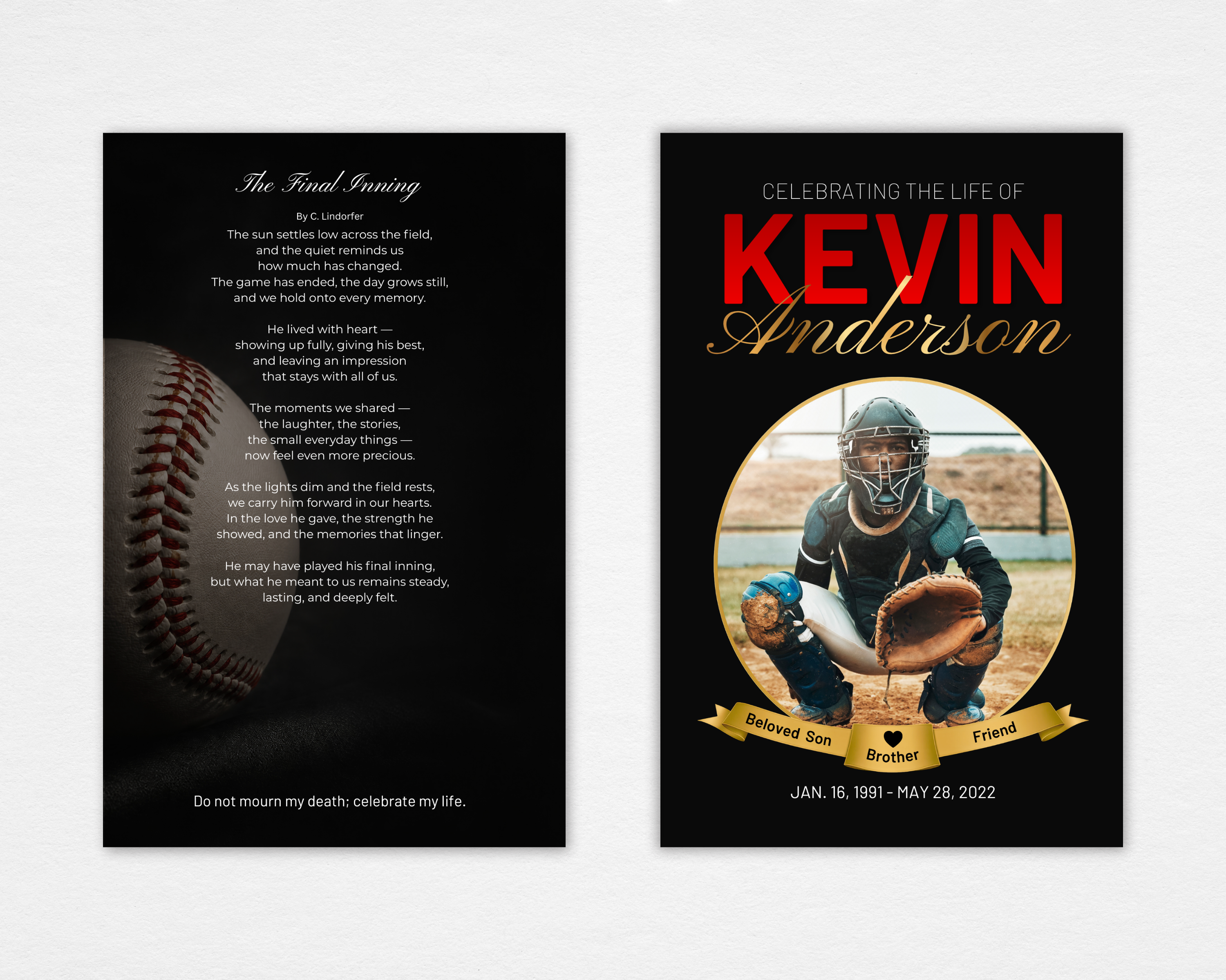 Final Inning baseball funeral program template — Canva editable instant download