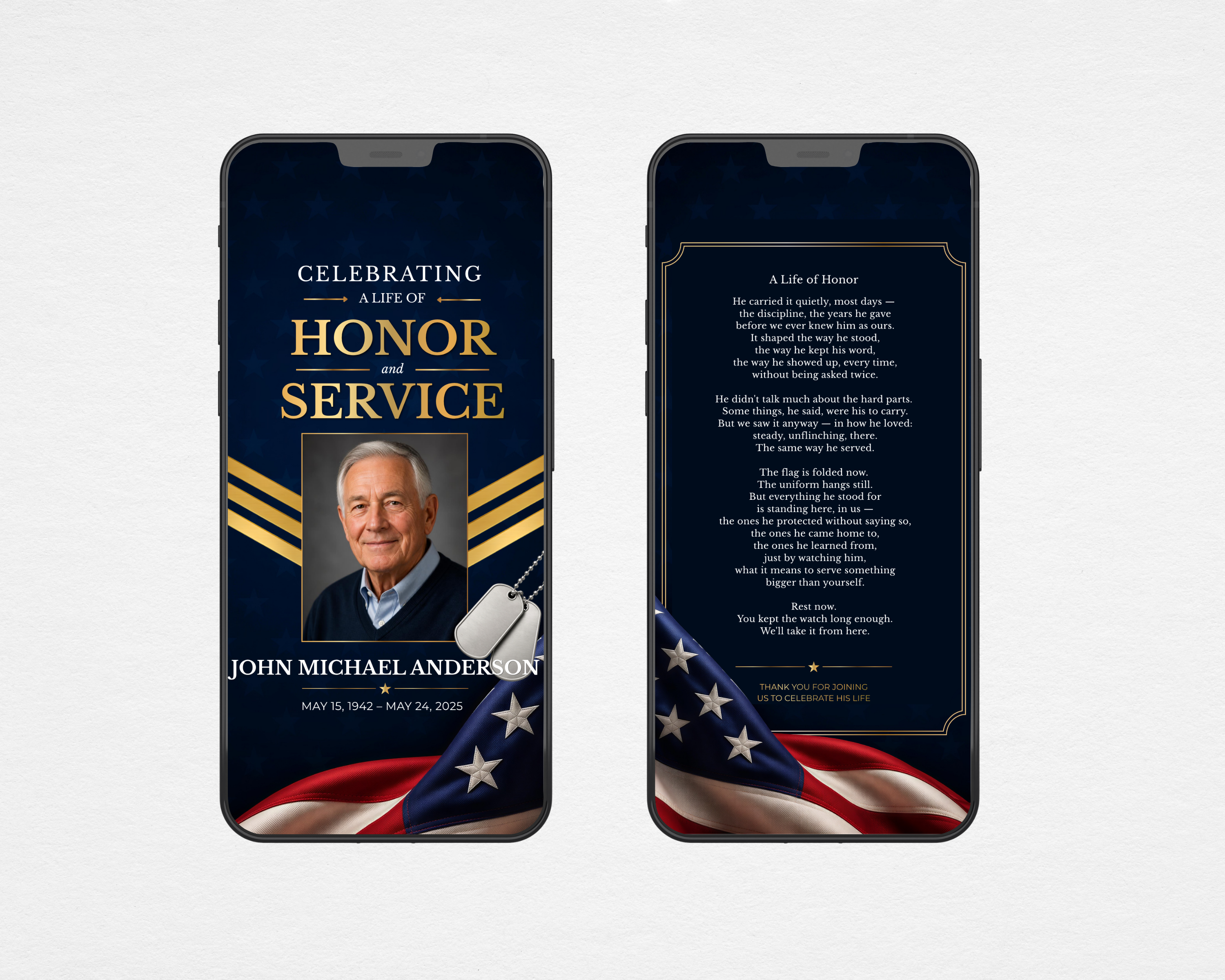Honor and Service digital funeral program template — Canva editable instant download