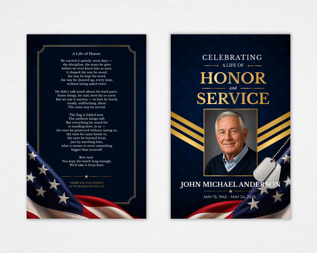 Honor and Service standard funeral program template — Canva editable instant download
