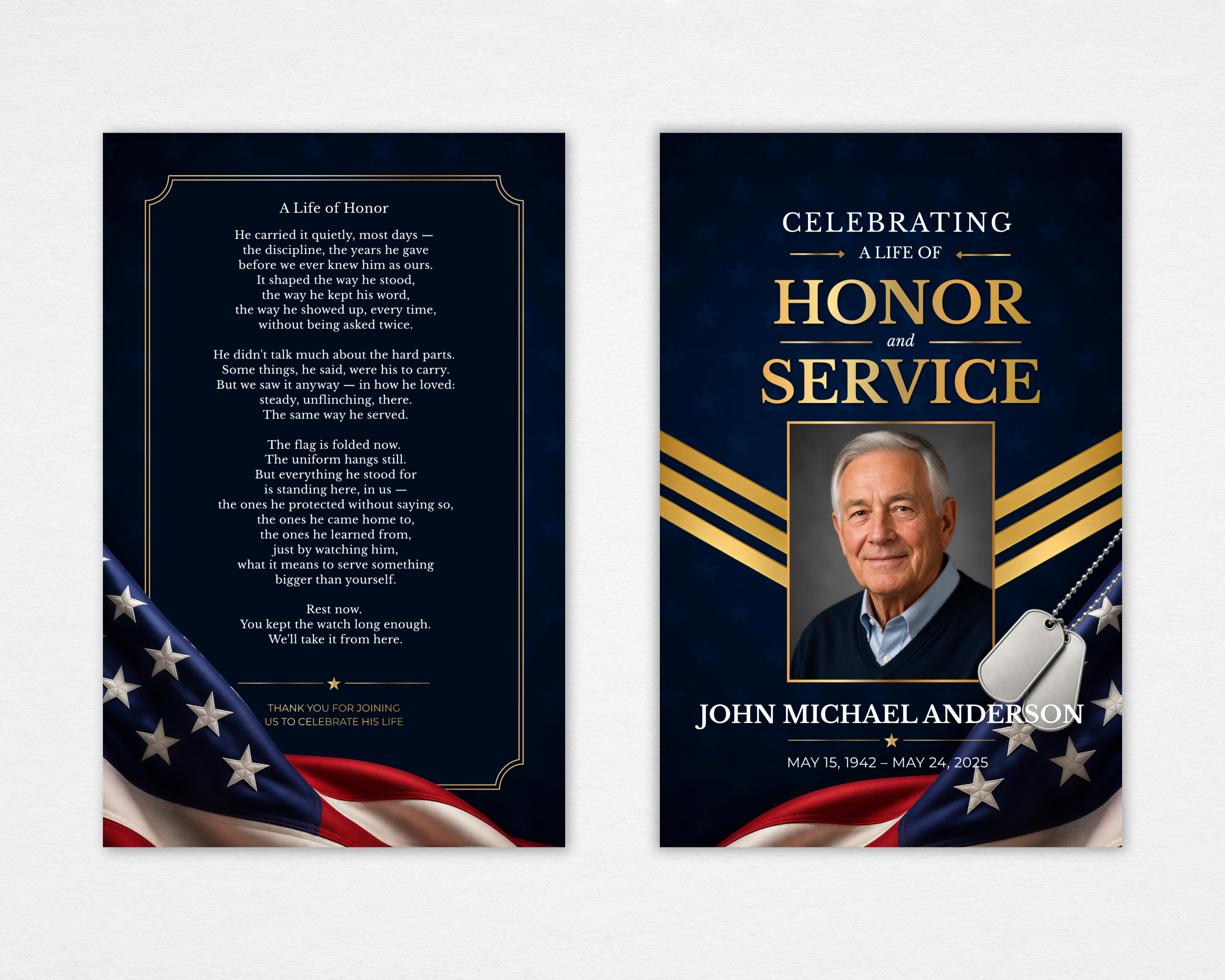 Honor and Service standard funeral program template — Canva editable instant download