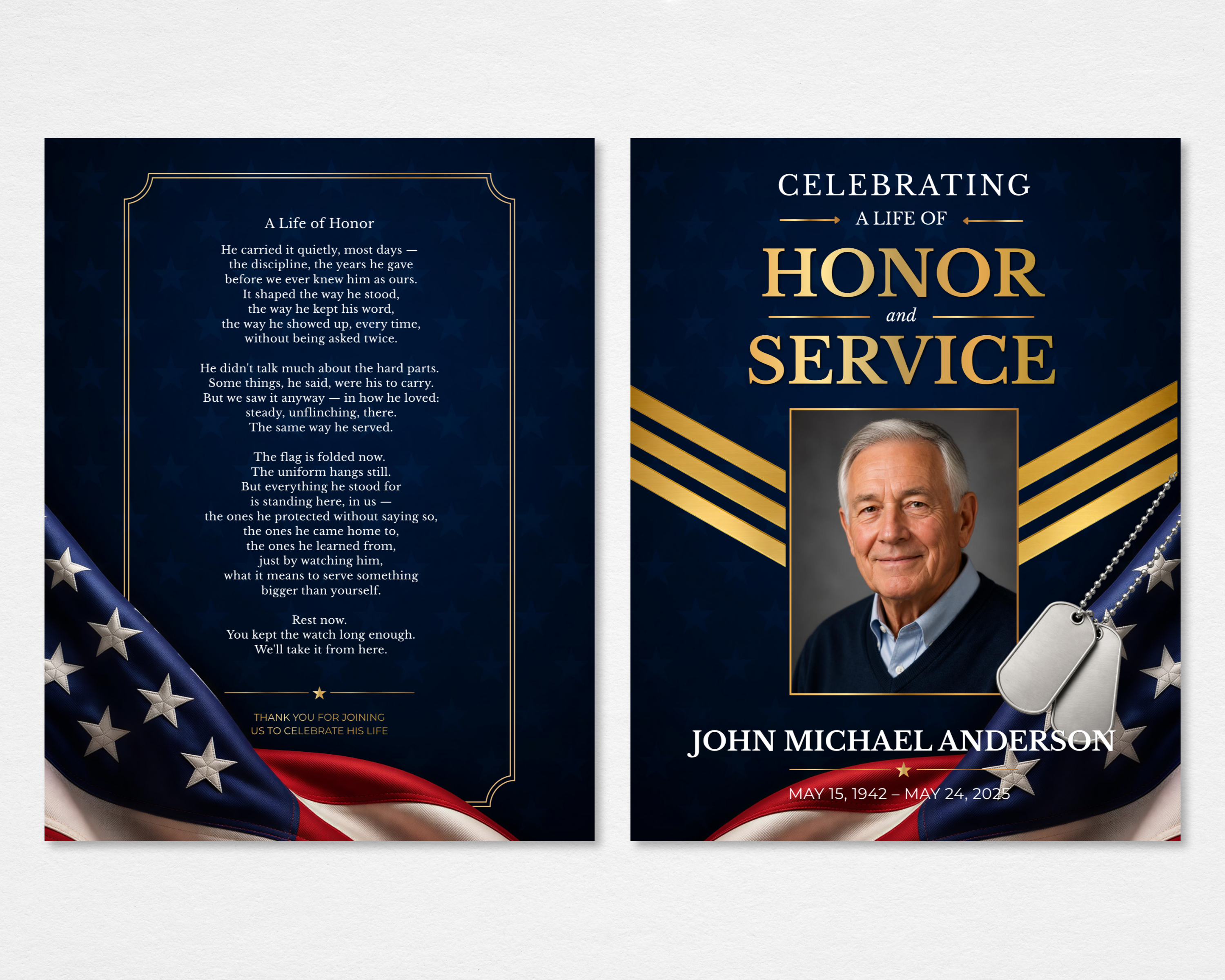 Honor and Service tabloid funeral program template — Canva editable instant download