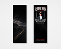 Ride On Brother biker motorcycle memorial bookmark template featuring winged engine emblem — Canva editable instant download