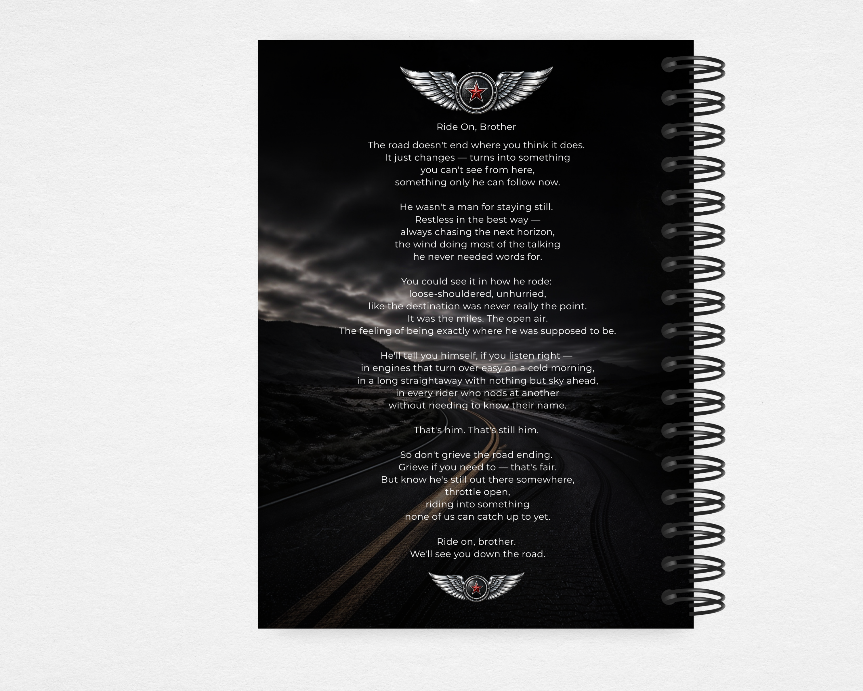 Ride On Brother biker motorcycle funeral guest book template back cover — Canva editable instant download