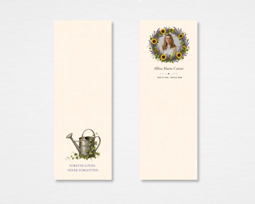 A Life That Bloomed sunflower lavender memorial bookmark template — Canva editable instant download