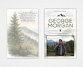Summit & Sky watercolor mountain funeral program — misty pine forest cover with bold modern typography and mountain peak icon, poem "The Mountains Called" on back — Standard size