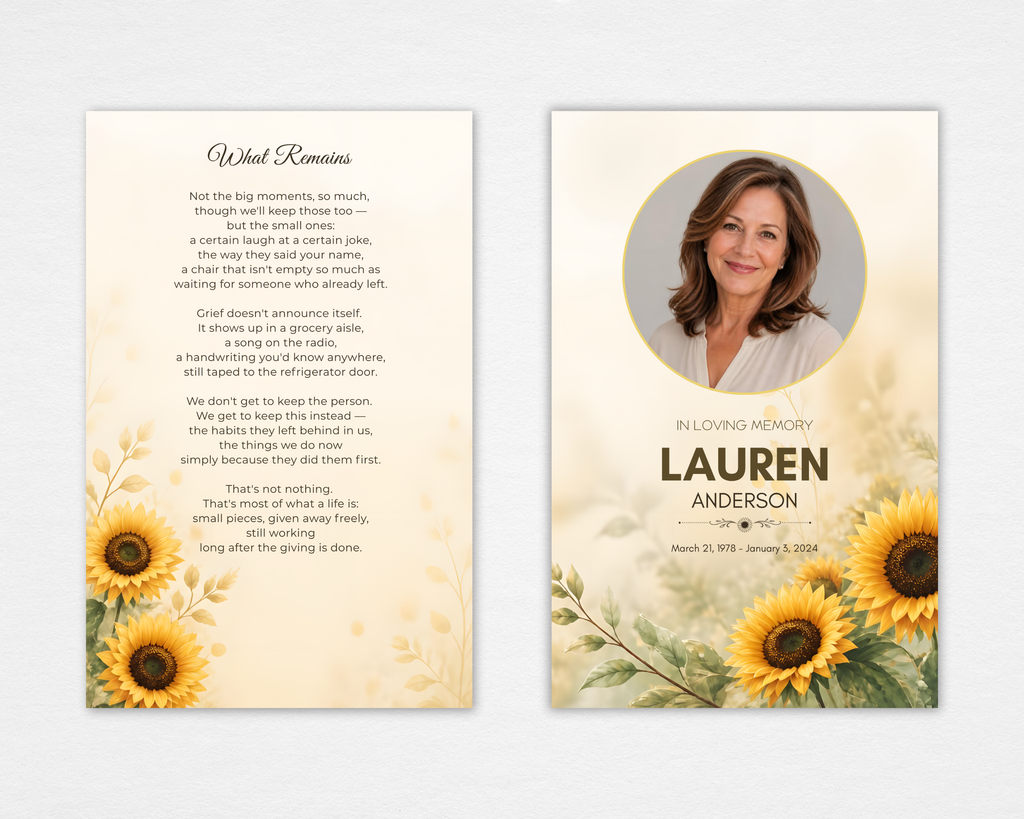 Sunflower Fields Funeral Program Template | Warm Floral Canva Design
