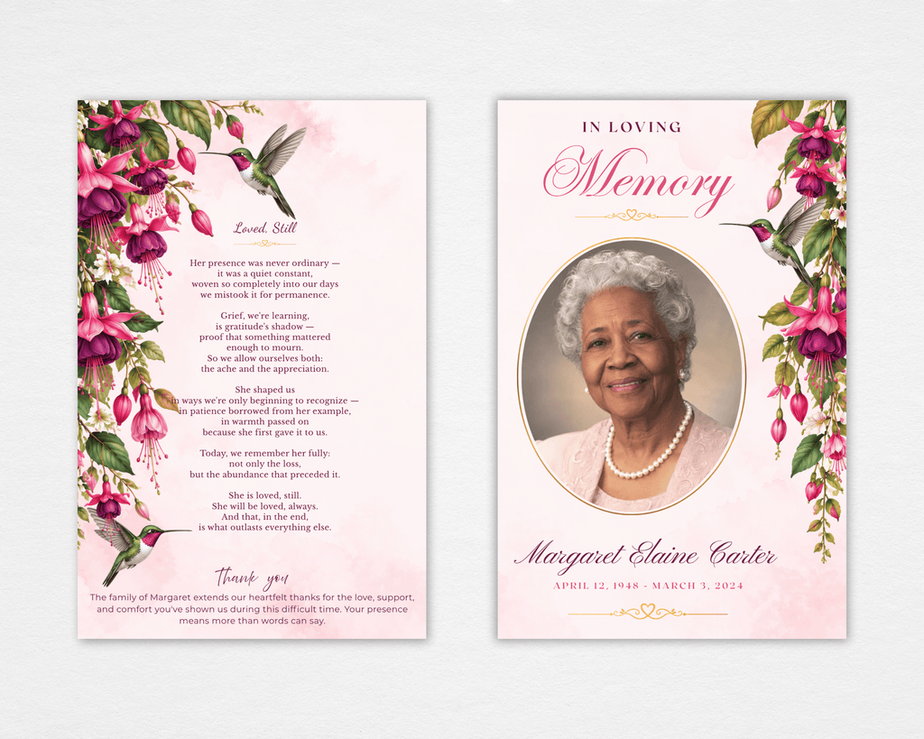 Fuchsia & Hummingbird Funeral Program