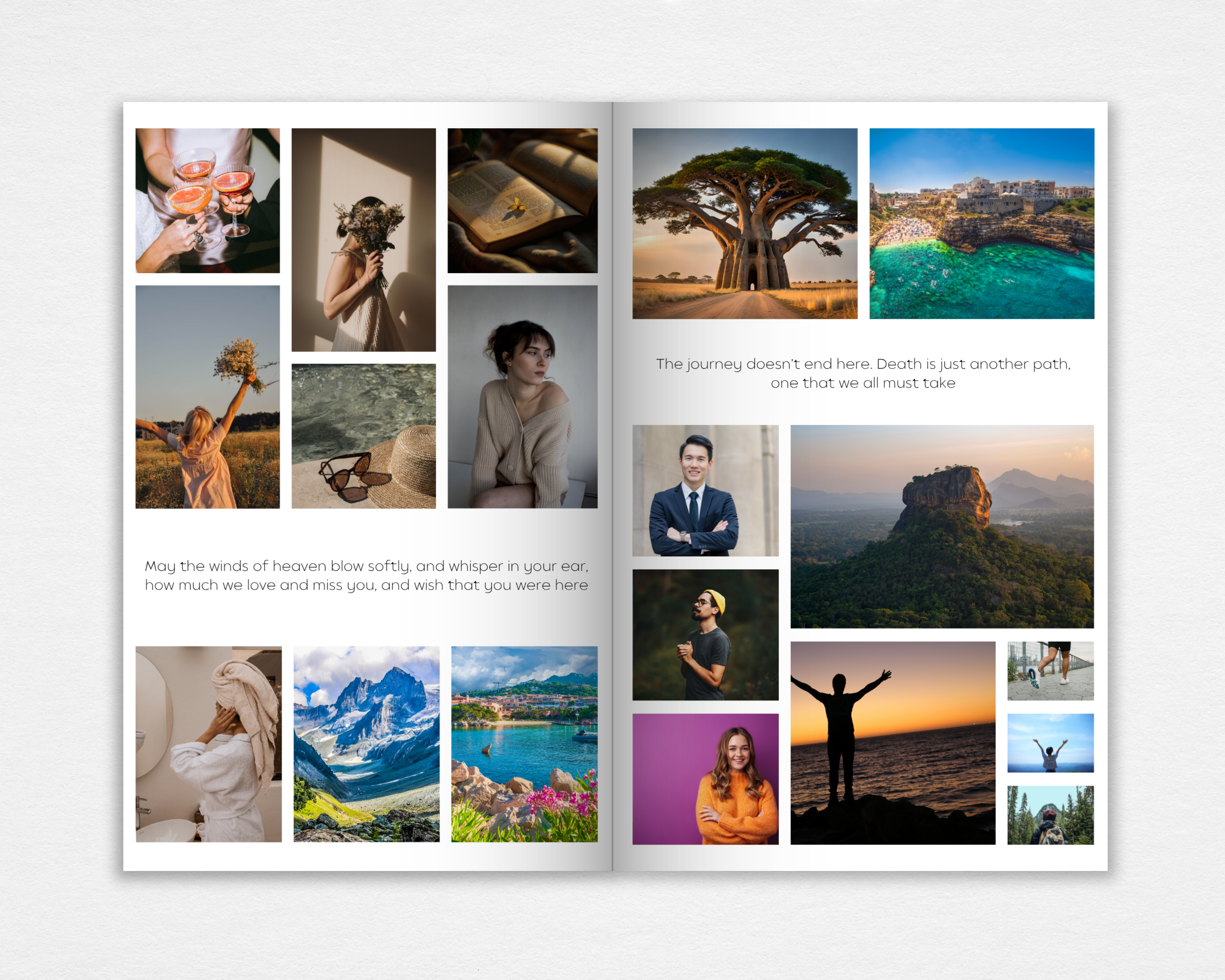 Photo memory collage pages of editable funeral program template
