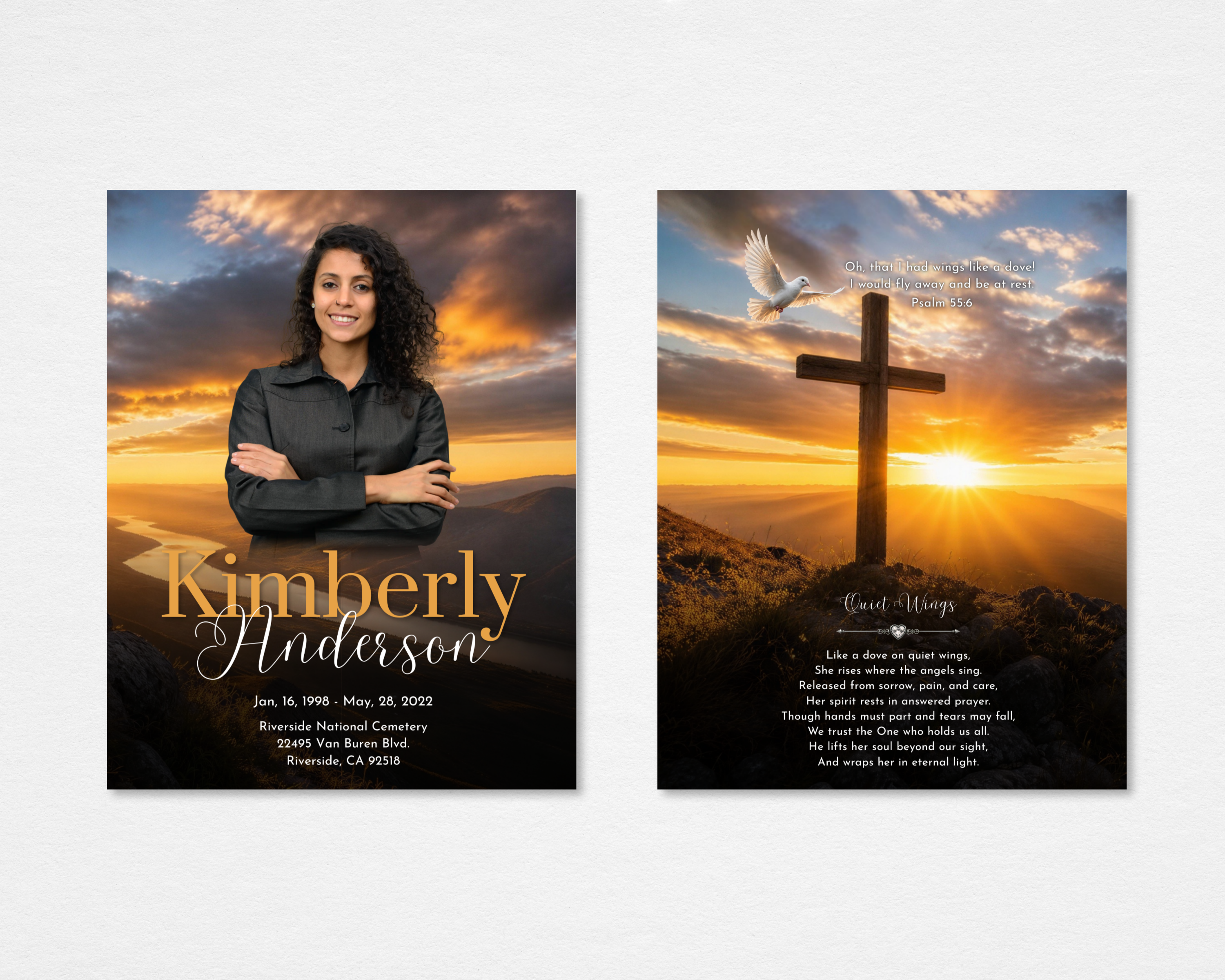 Golden Sunset Cross Memorial Funeral Program