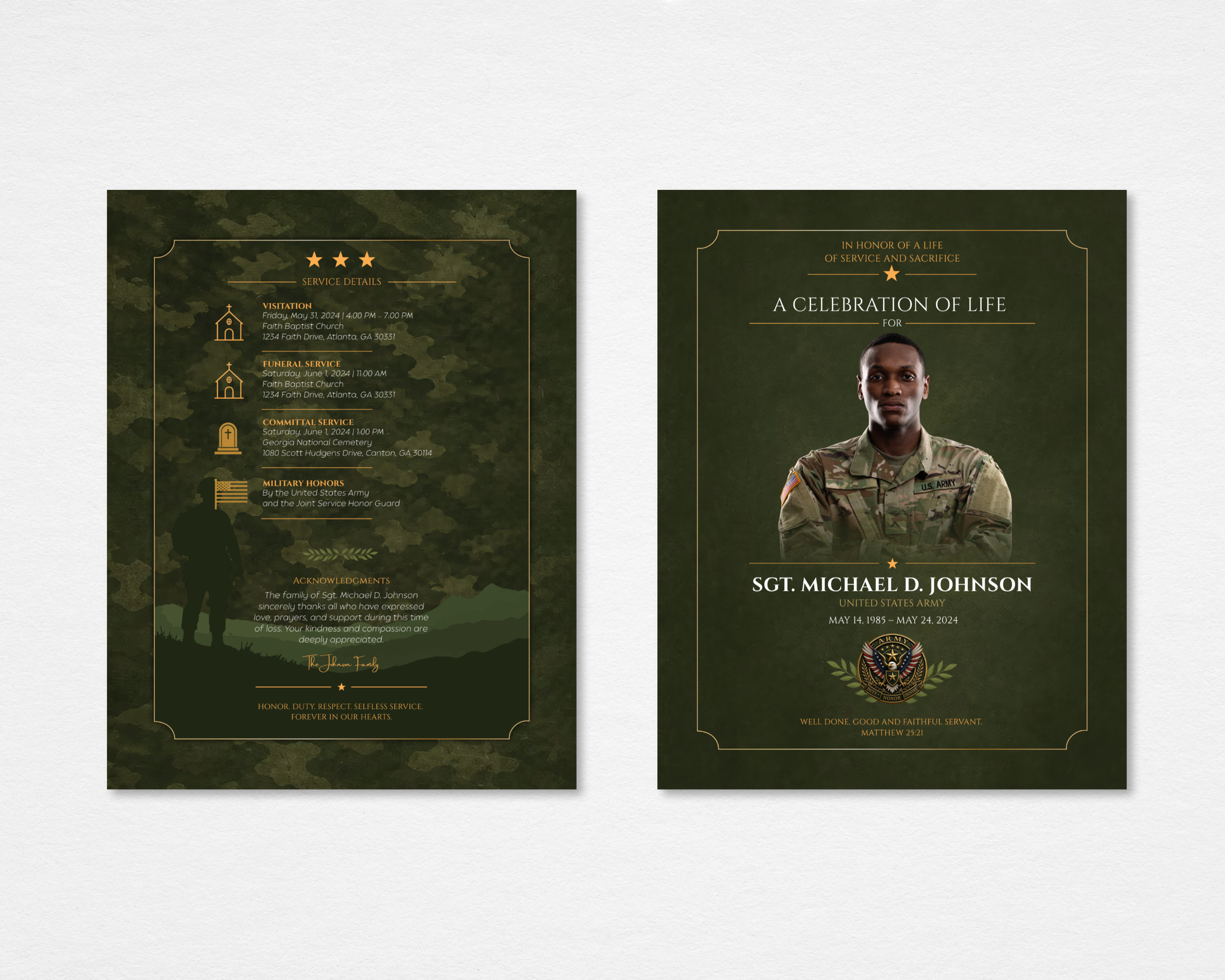 Duty & Honor Military Funeral Program
