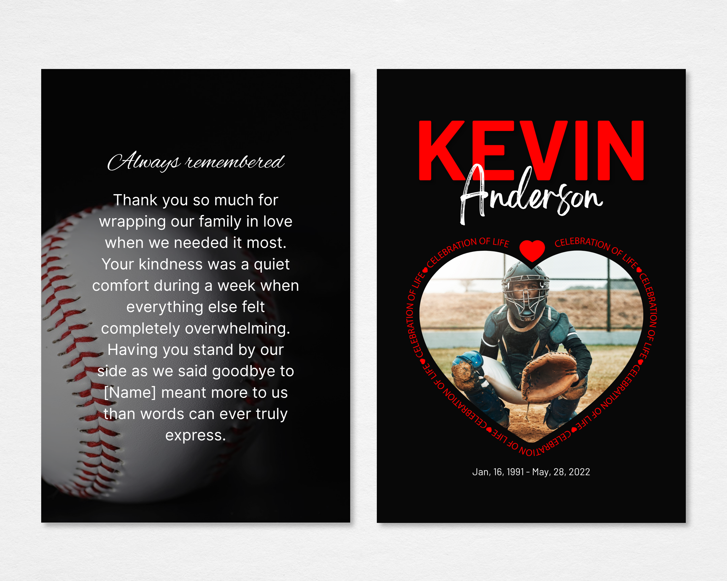 Heart of the Game Memorial Thank You Card