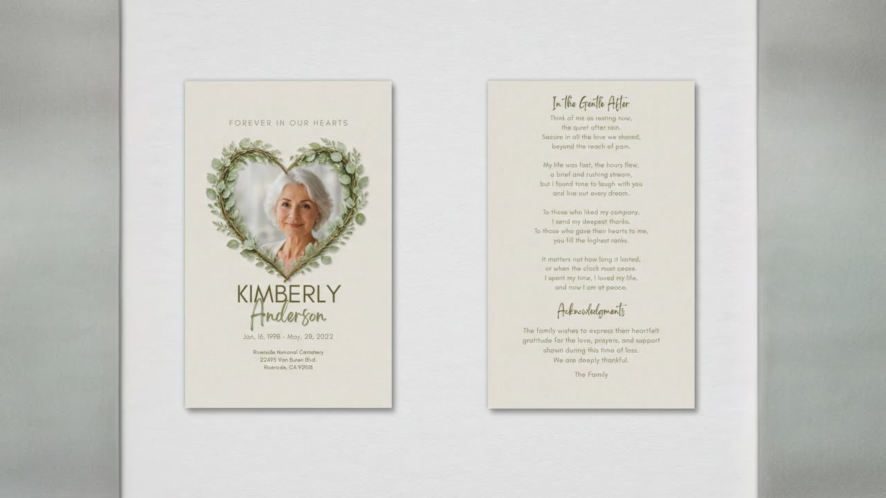Botanical Heart Memorial Prayer Card