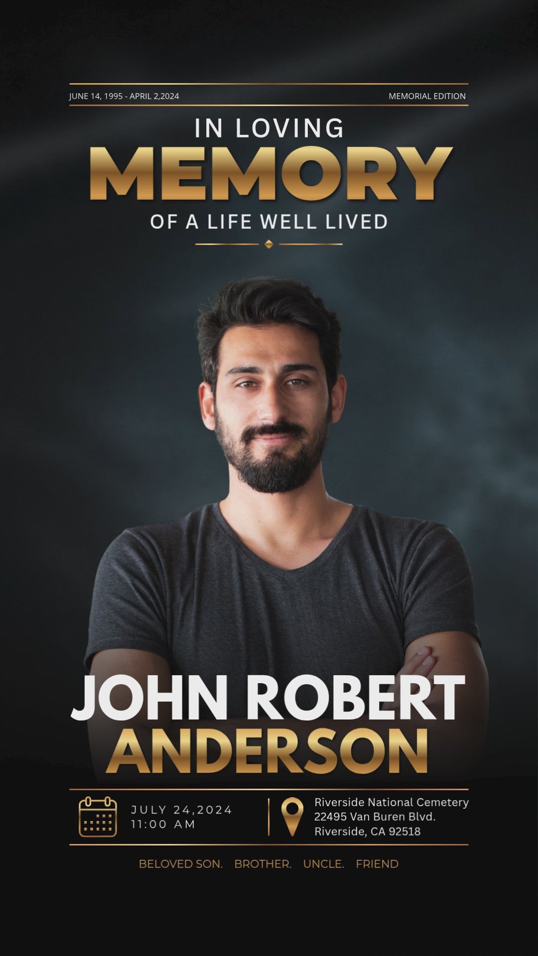 Steel & Gold welder funeral program digital version — MP4 download with dark industrial welder animation, shareable on social media, text, and email
