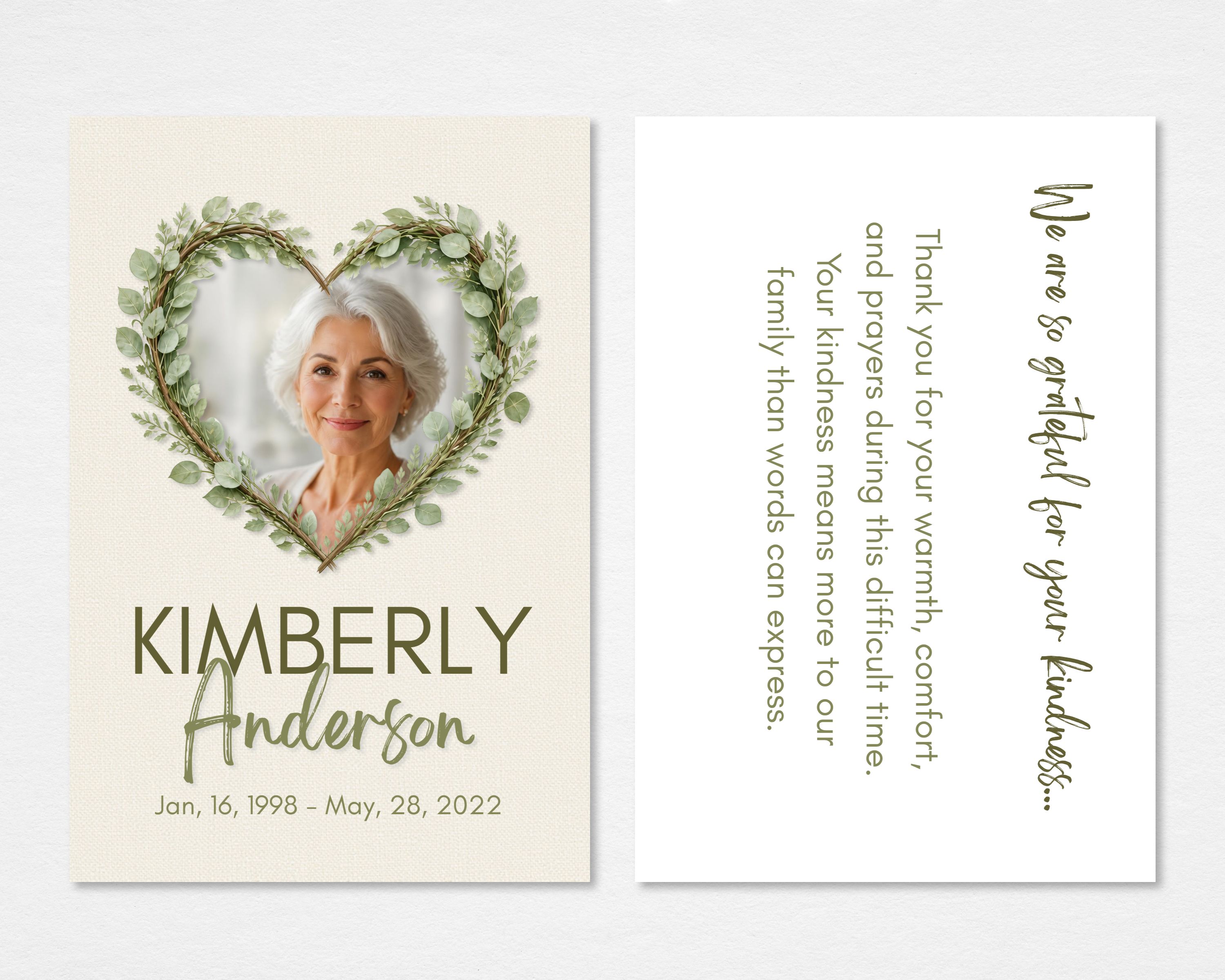 Botanical Heart Memorial Thank You Card